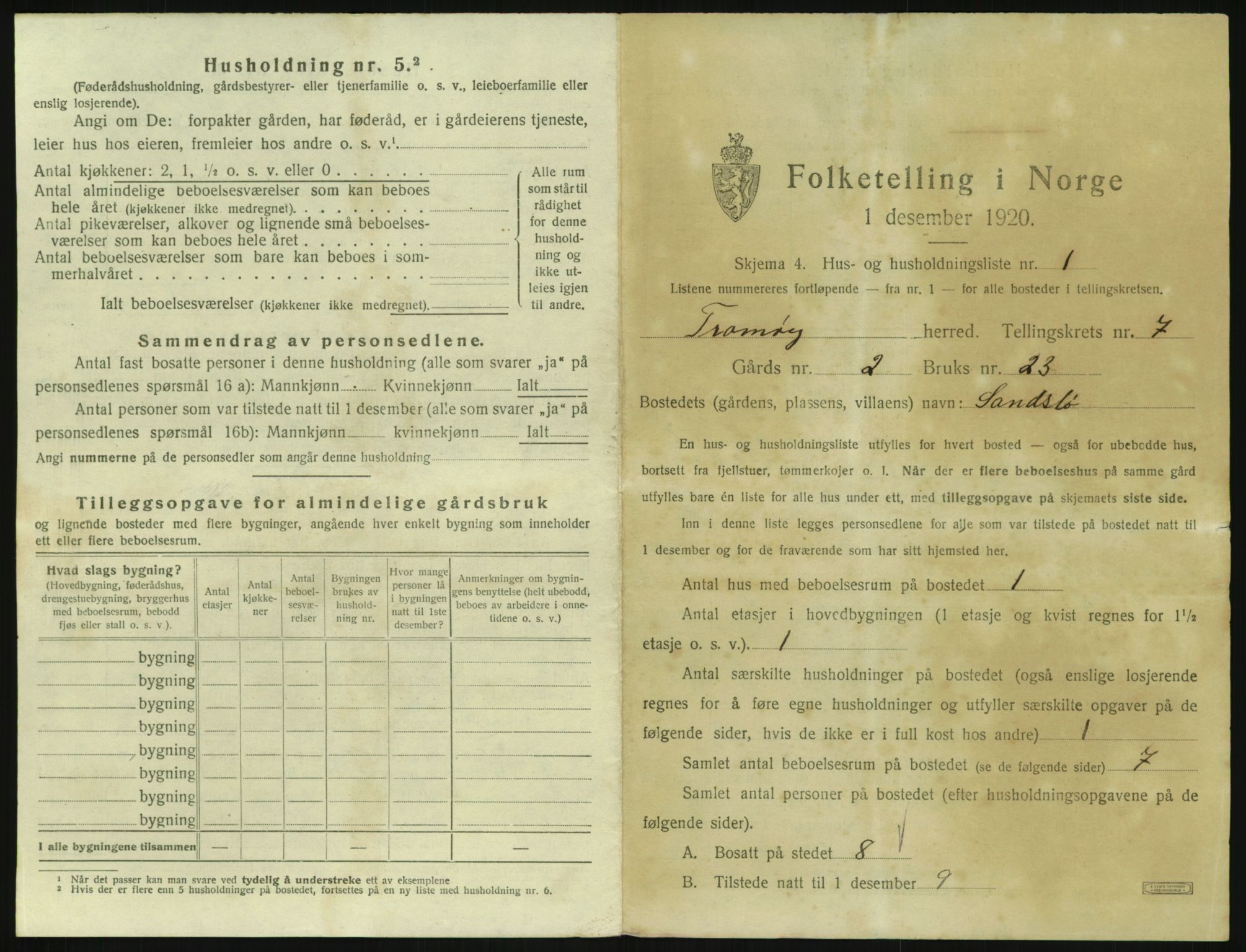 SAK, 1920 census for Tromøy, 1920, p. 797