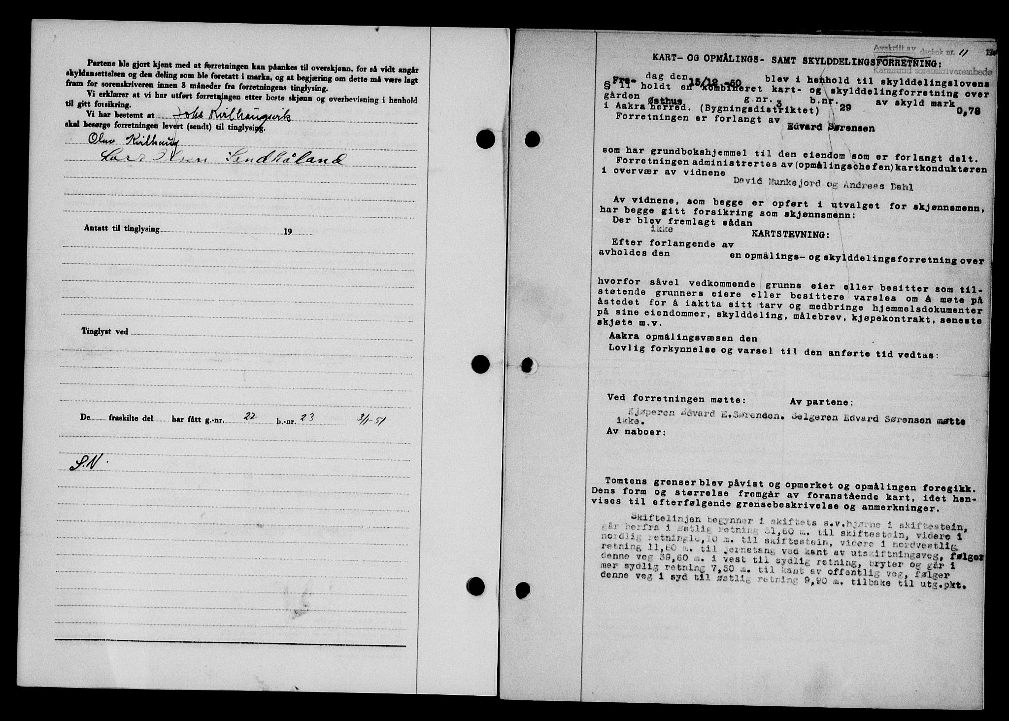 Karmsund sorenskriveri, SAST/A-100311/01/II/IIB/L0101: Mortgage book no. 81A, 1950-1951, Diary no: : 11/1951
