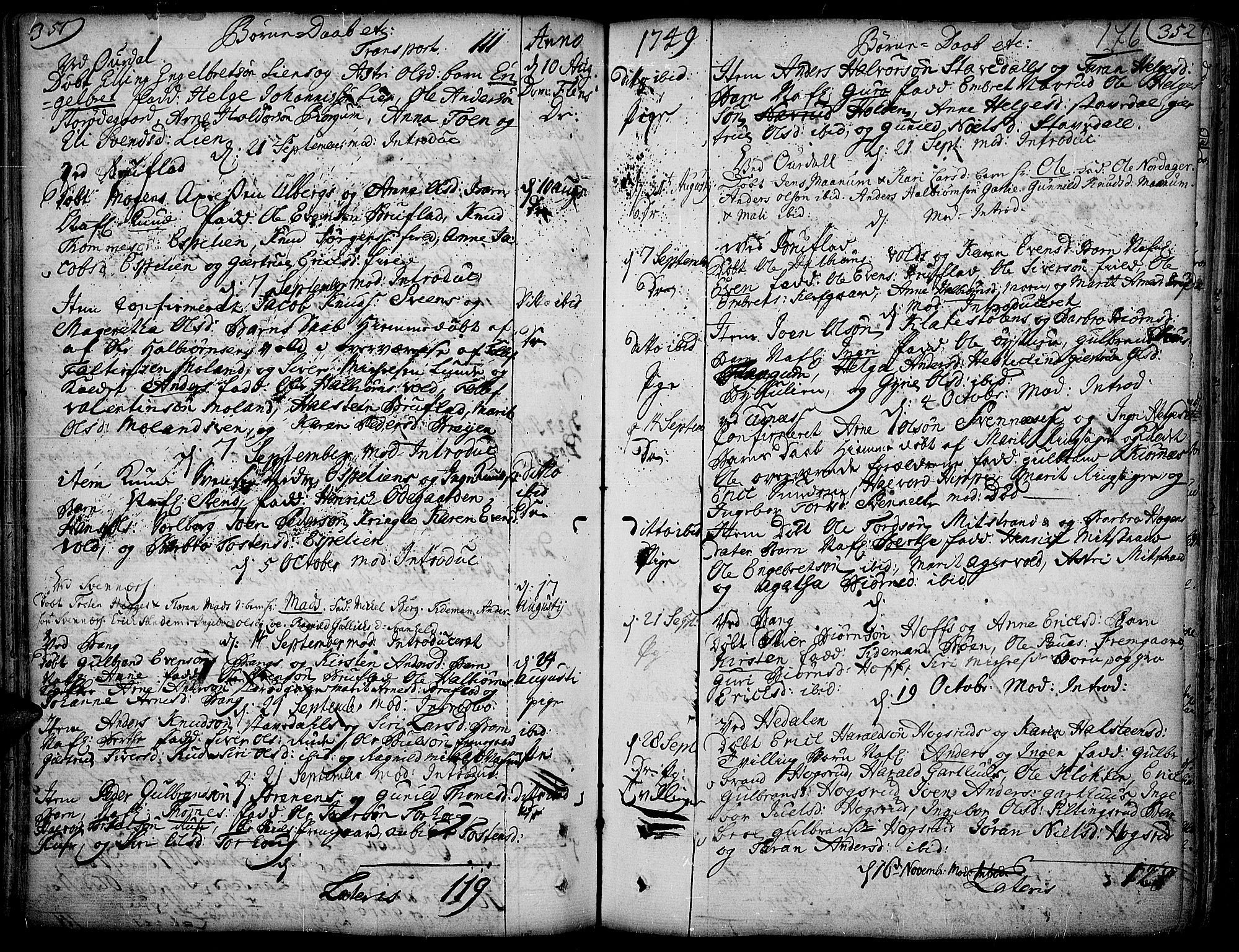 Aurdal prestekontor, AV/SAH-PREST-126/H/Ha/Haa/L0004: Parish register (official) no. 4, 1730-1762, p. 351-352