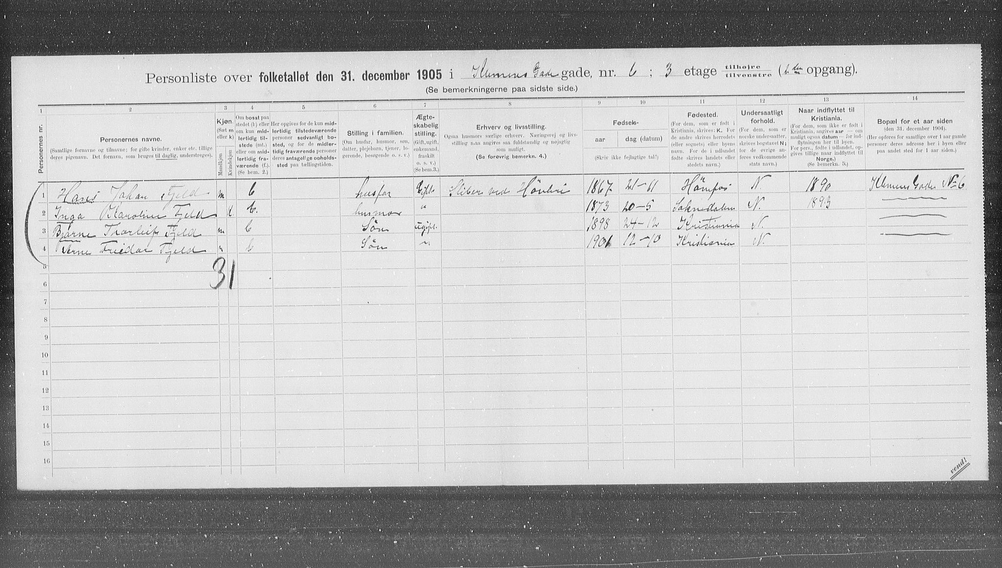 OBA, Municipal Census 1905 for Kristiania, 1905, p. 27304