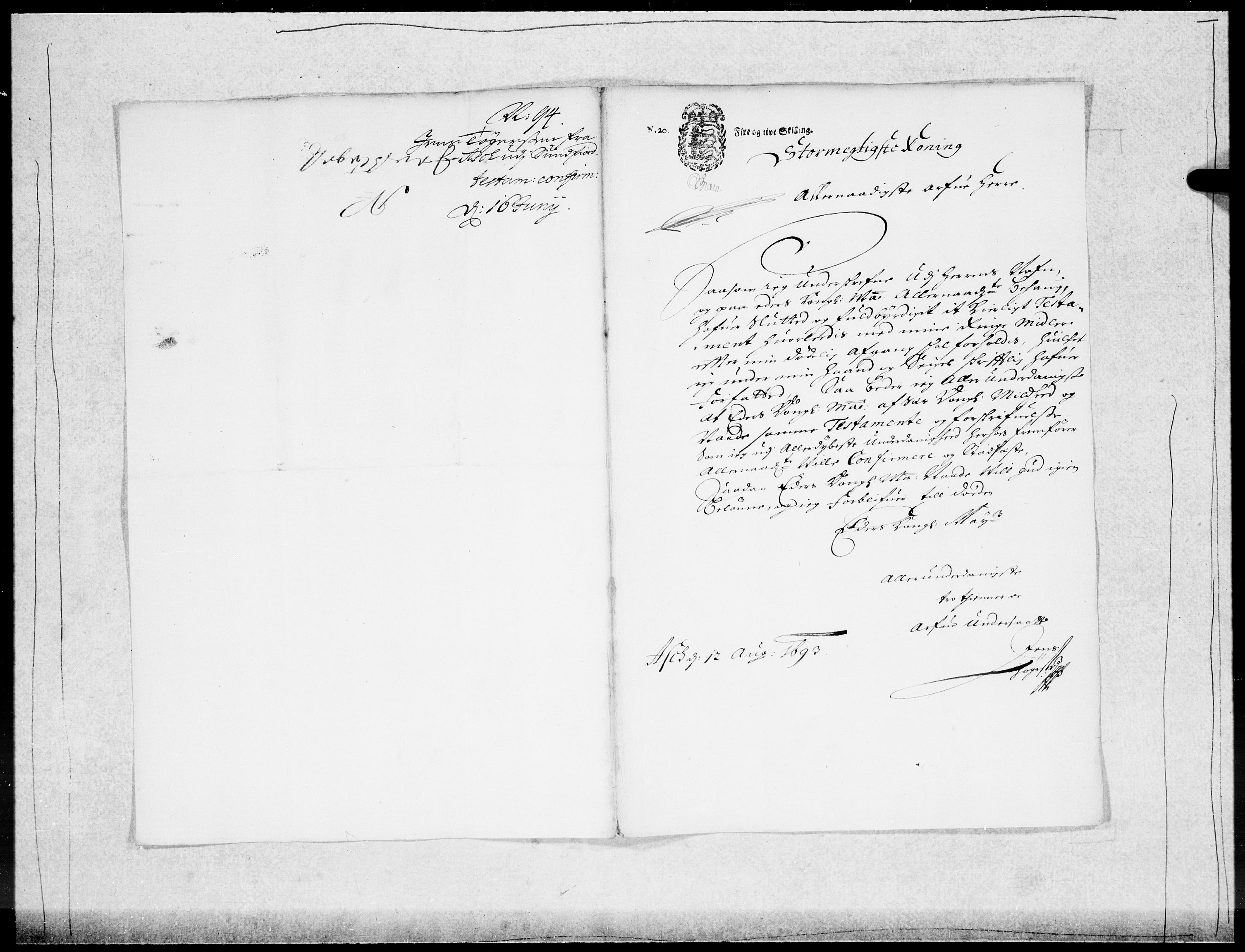 Danske Kanselli 1572-1799, RA/EA-3023/F/Fc/Fcc/Fcca/L0046: Norske innlegg 1572-1799, 1693-1695, p. 181