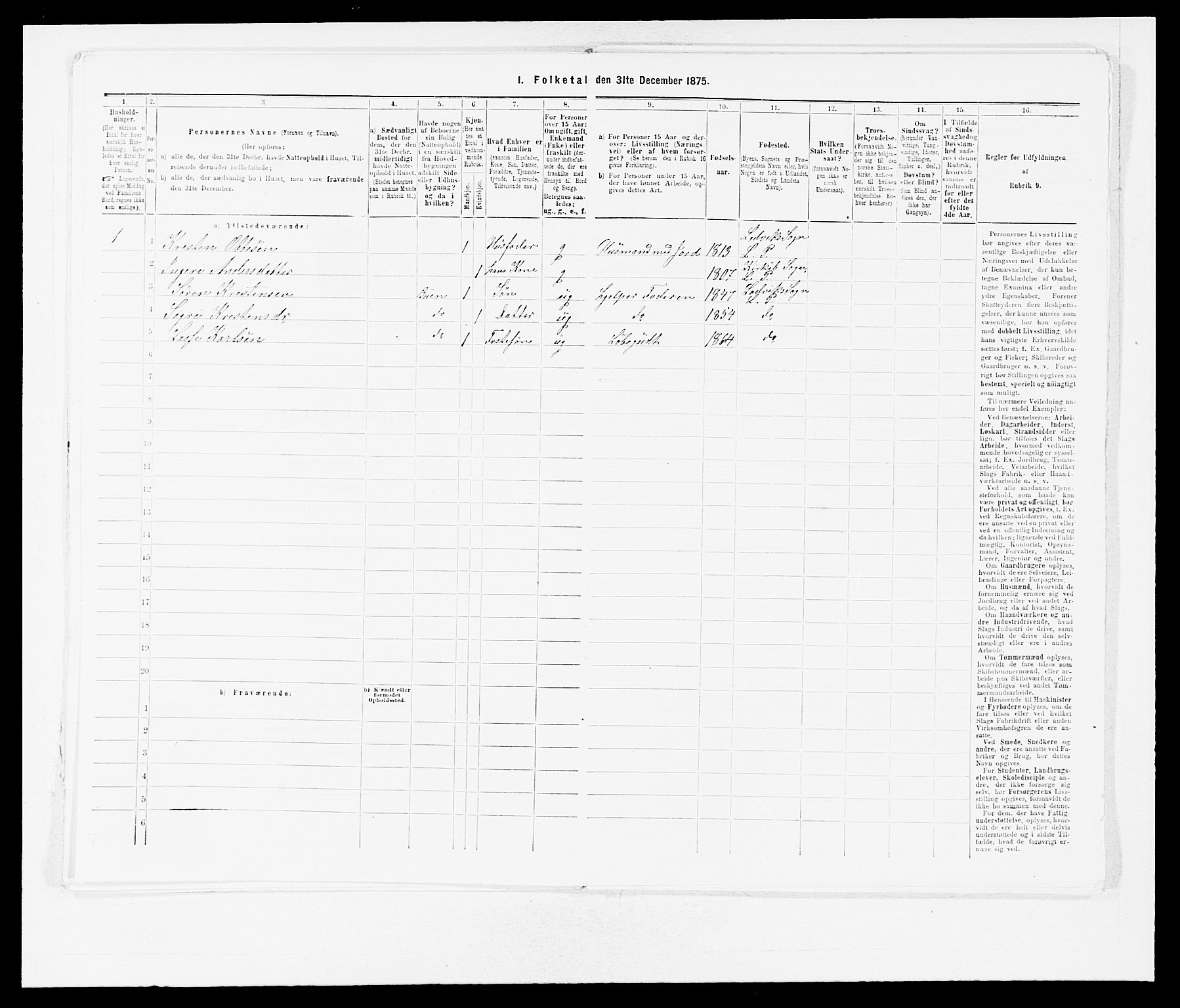 SAB, 1875 census for 1415P Lavik, 1875, p. 231