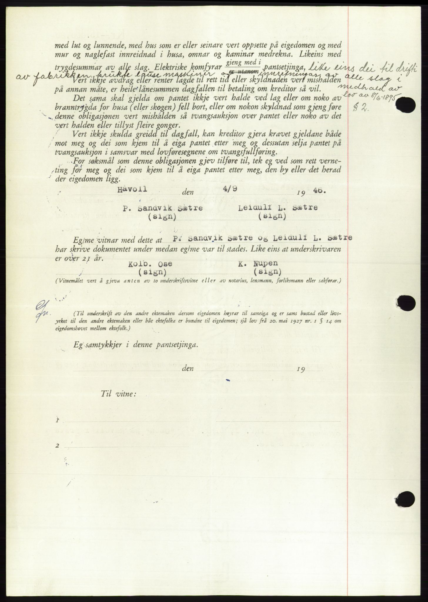 Søre Sunnmøre sorenskriveri, AV/SAT-A-4122/1/2/2C/L0114: Mortgage book no. 1-2B, 1943-1947, Diary no: : 1465/1946