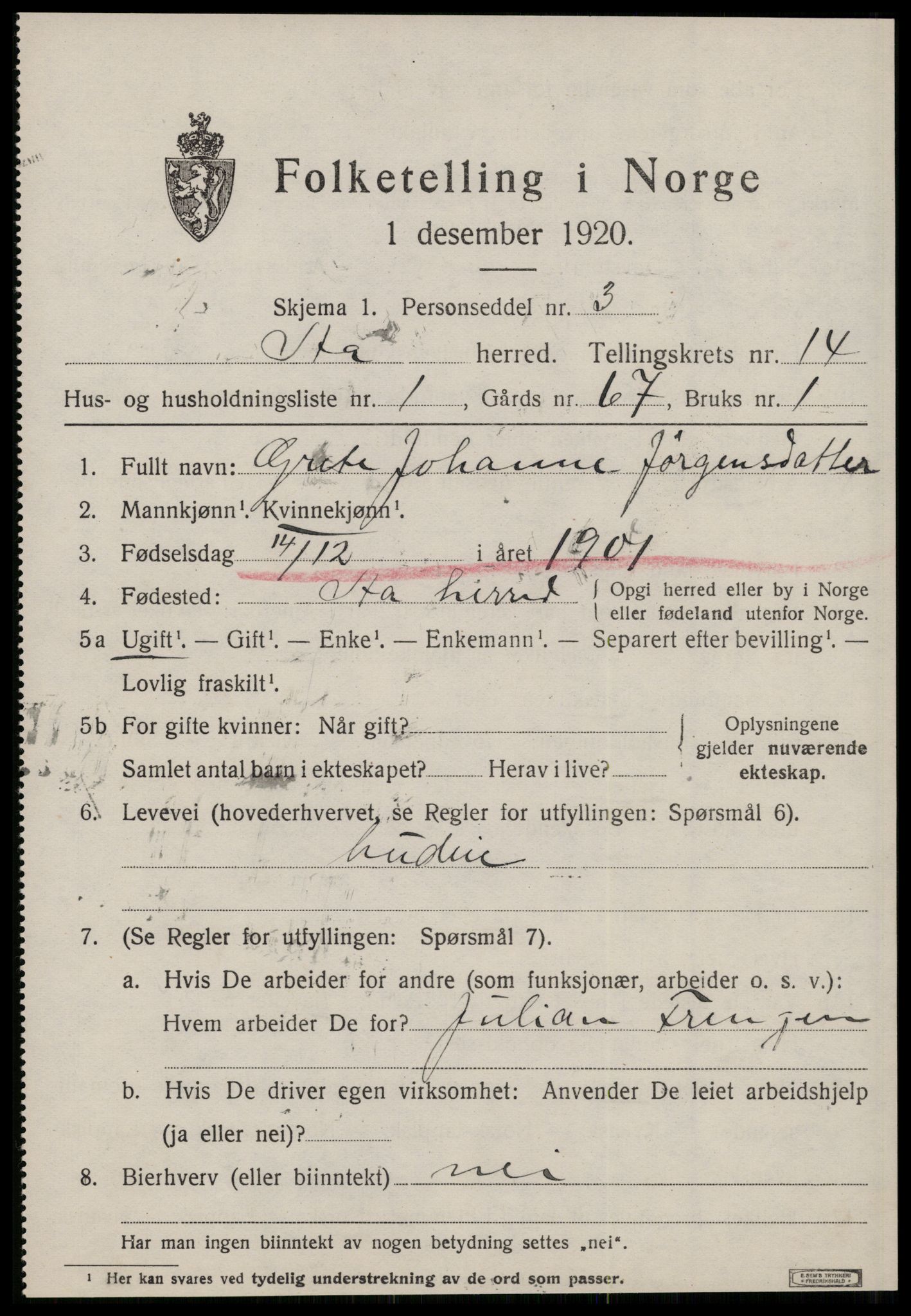 SAT, 1920 census for Å, 1920, p. 5974