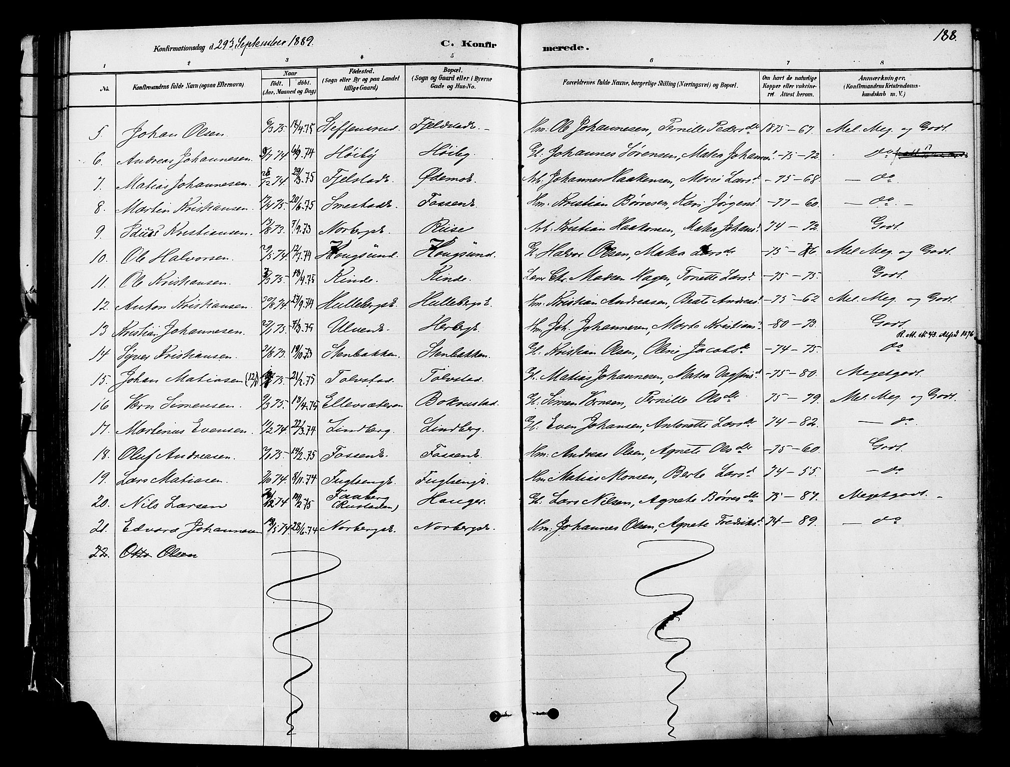 Ringsaker prestekontor, AV/SAH-PREST-014/K/Ka/L0012: Parish register (official) no. 12, 1879-1890, p. 188