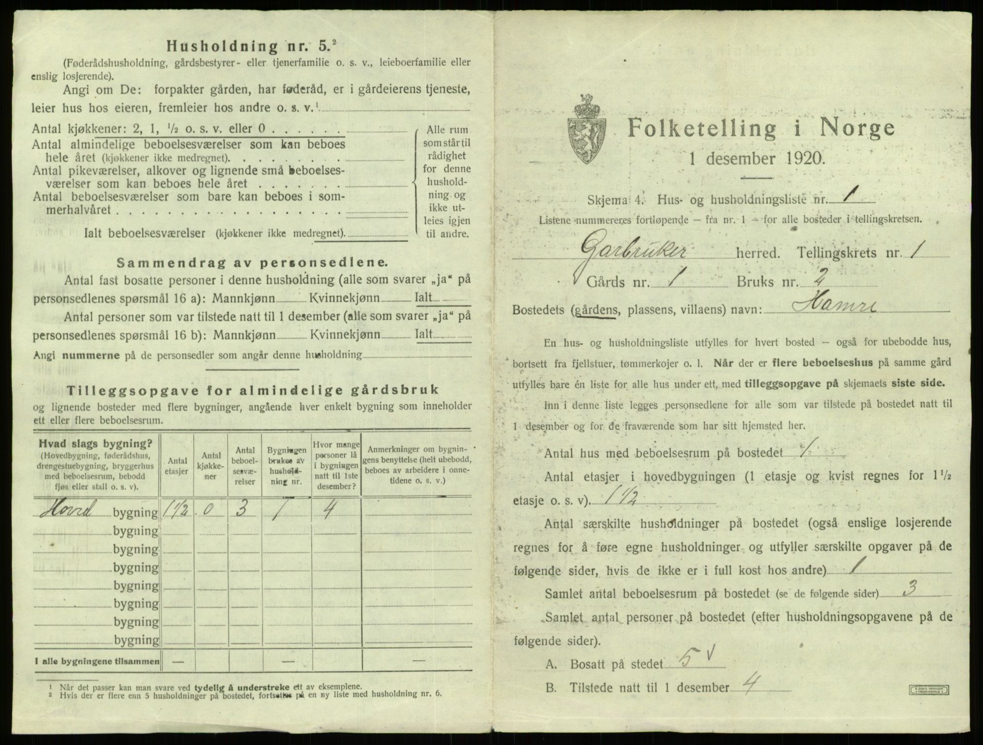 SAB, 1920 census for Gulen, 1920, p. 54