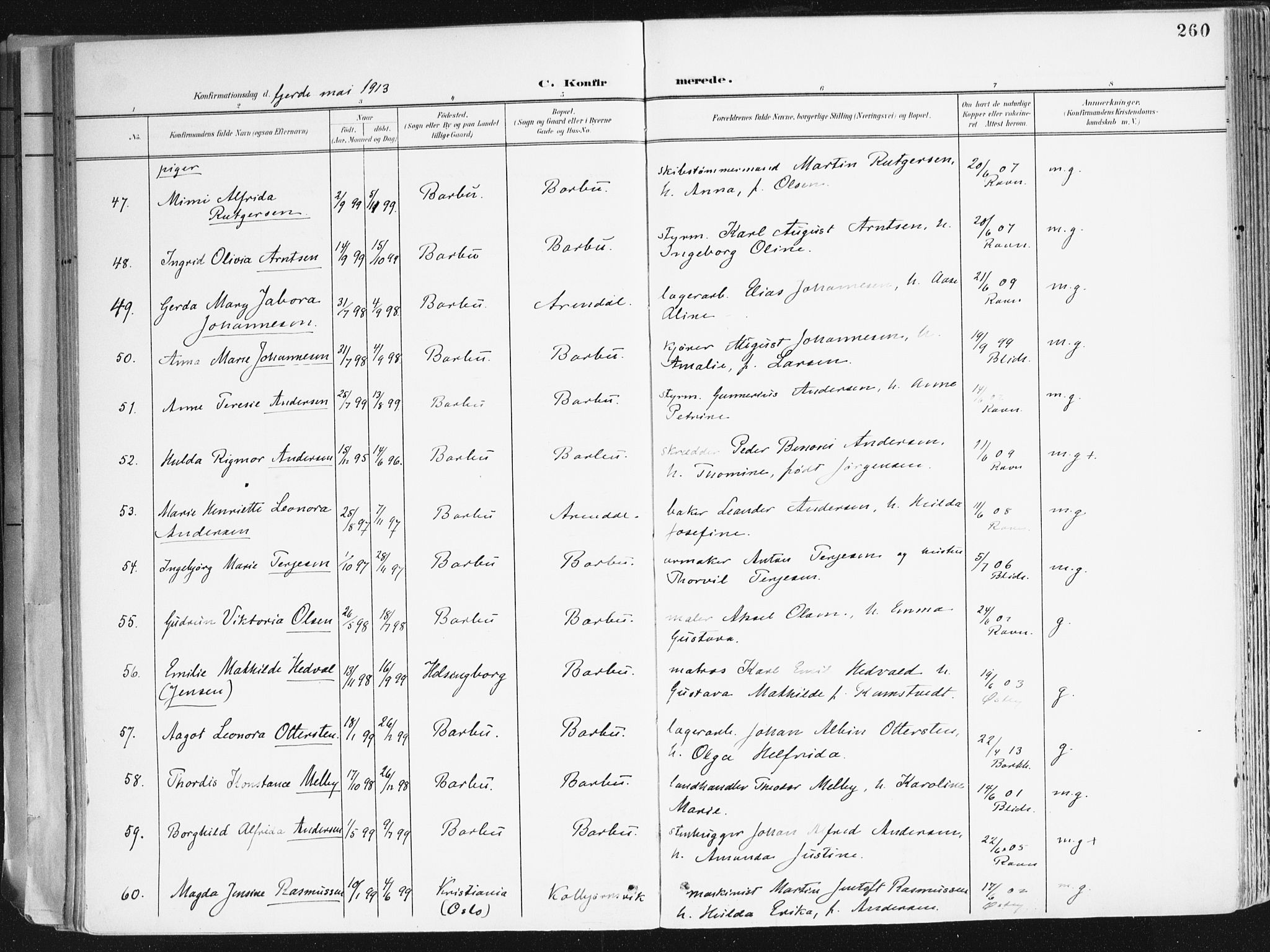 Arendal sokneprestkontor, Trefoldighet, AV/SAK-1111-0040/F/Fa/L0010: Parish register (official) no. A 10, 1900-1919, p. 260