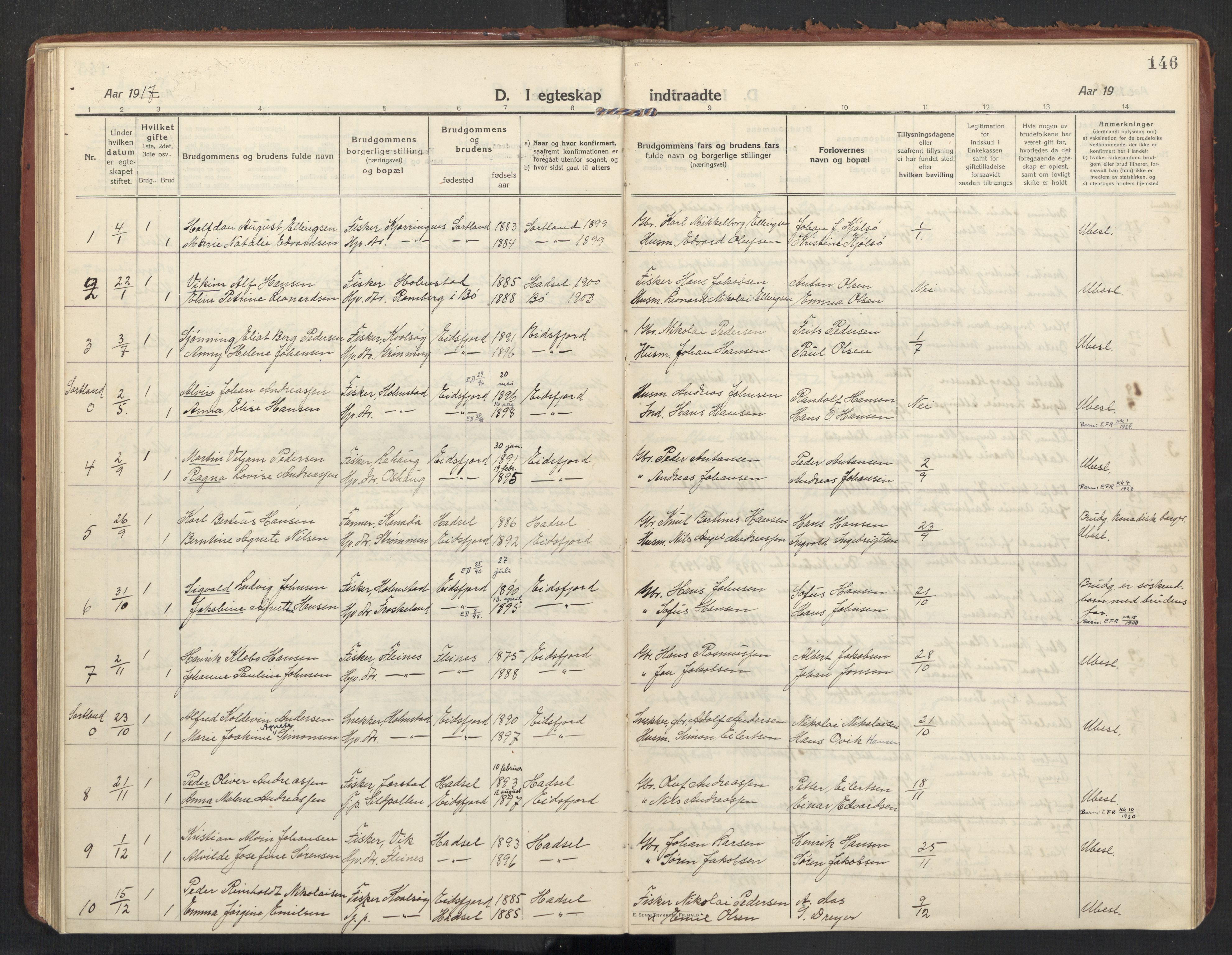 Ministerialprotokoller, klokkerbøker og fødselsregistre - Nordland, SAT/A-1459/890/L1288: Parish register (official) no. 890A03, 1915-1925, p. 146