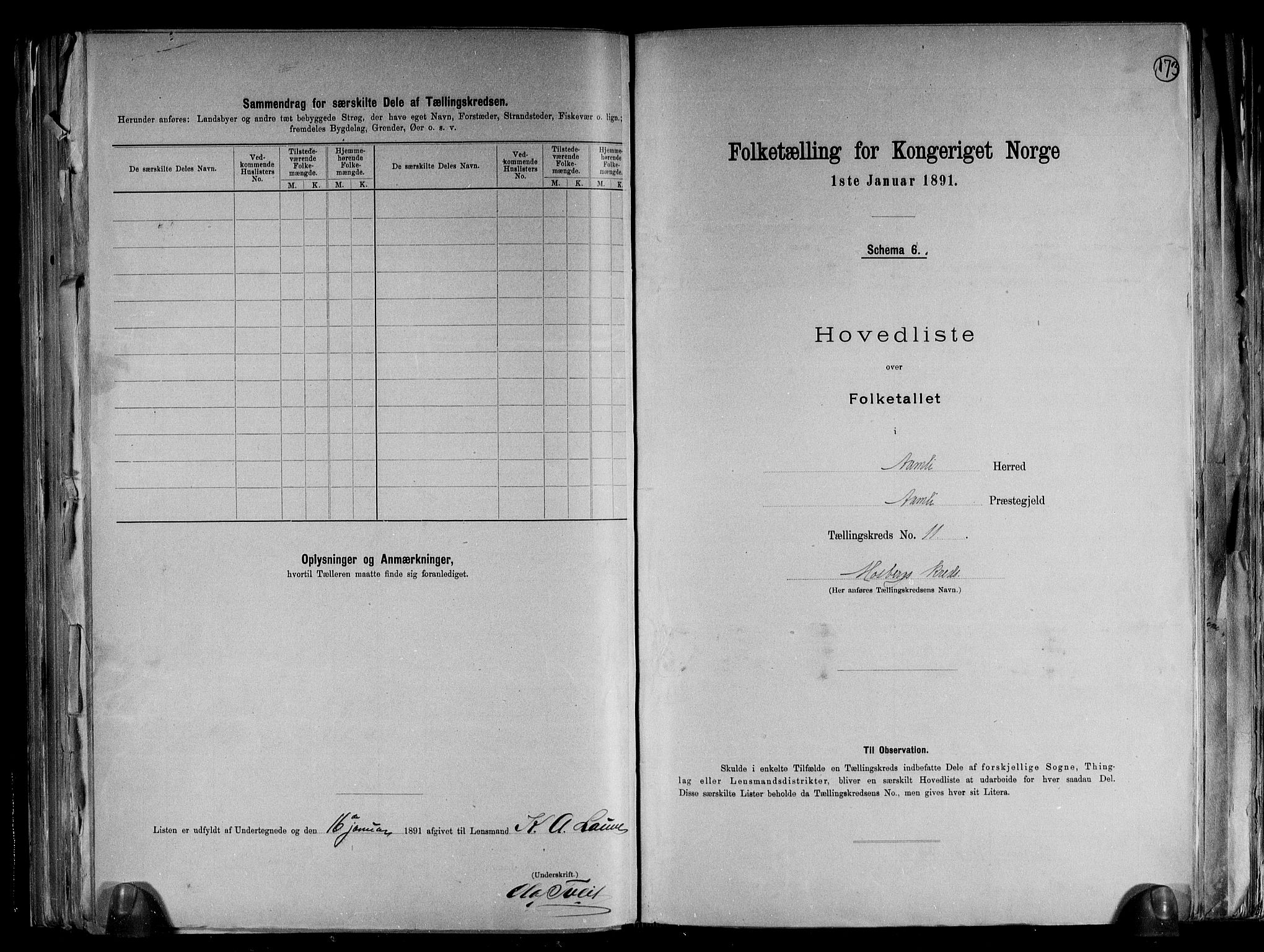 RA, 1891 census for 0929 Åmli, 1891, p. 25