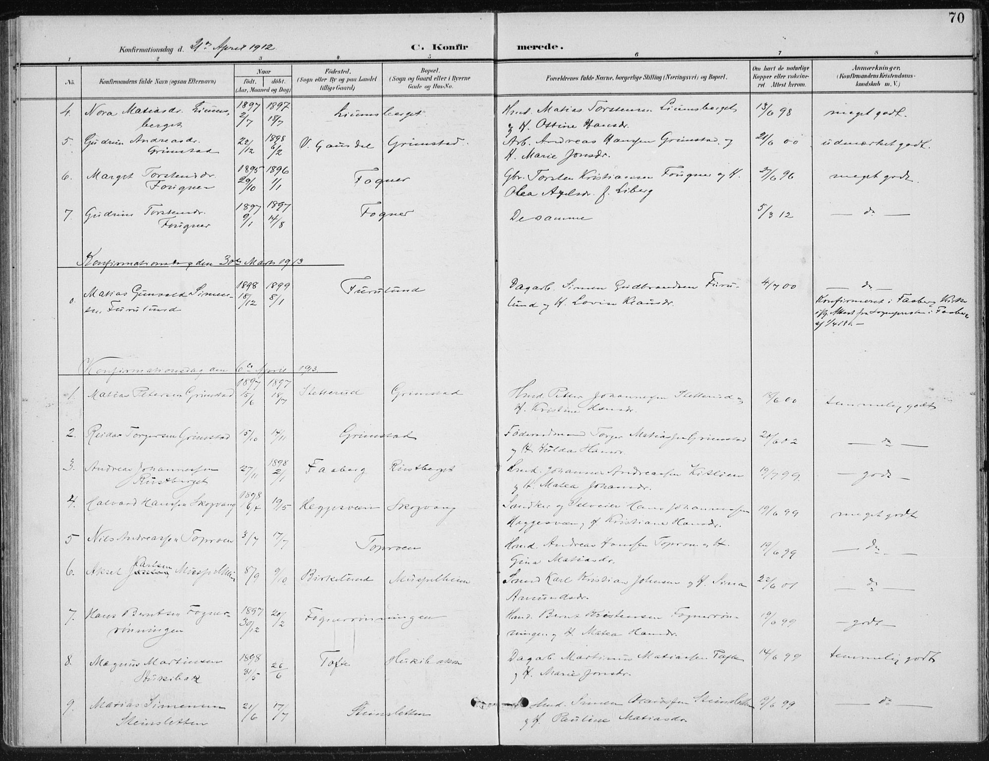 Østre Gausdal prestekontor, SAH/PREST-092/H/Ha/Haa/L0005: Parish register (official) no. 5, 1902-1920, p. 70
