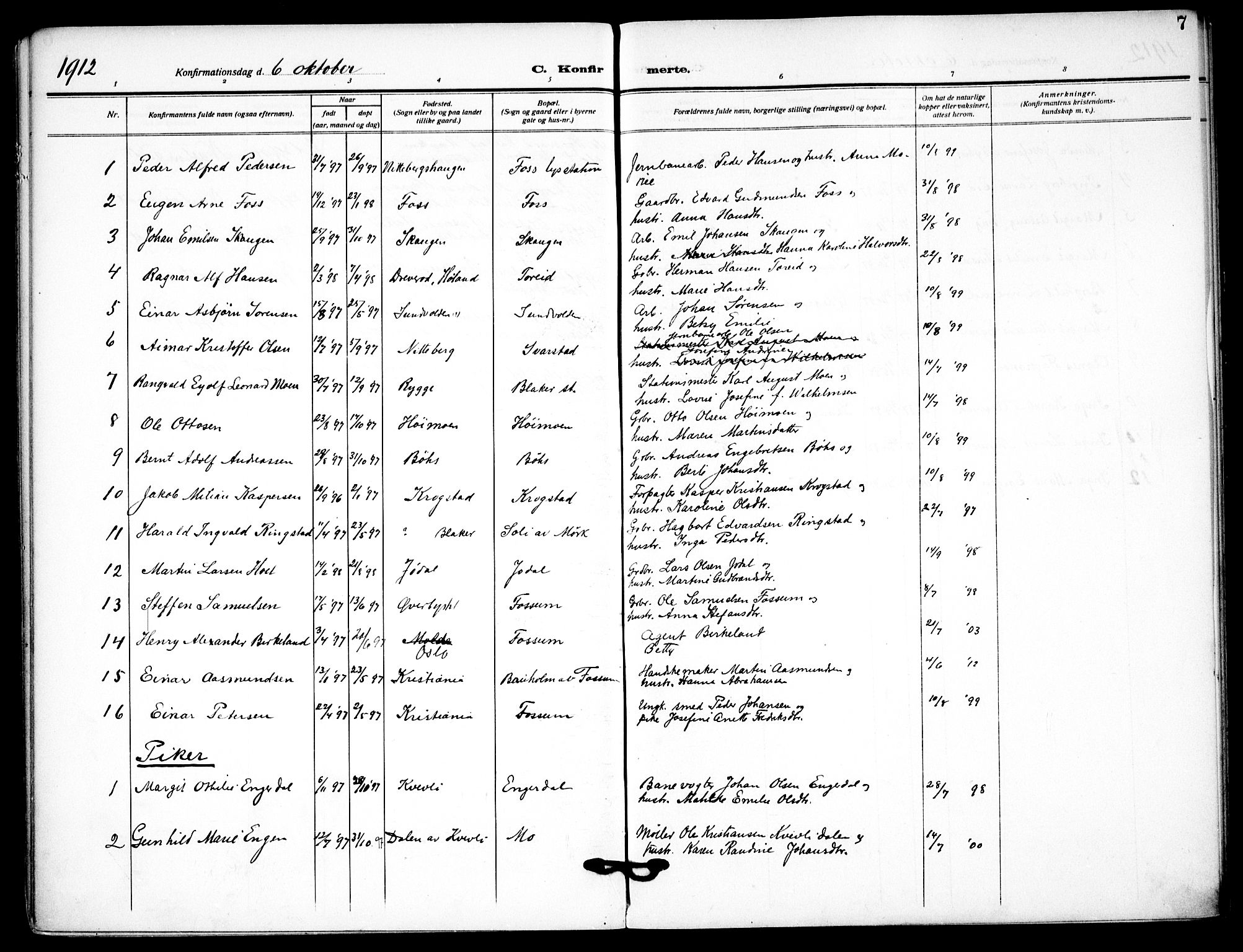 Aurskog prestekontor Kirkebøker, SAO/A-10304a/F/Fb/L0003: Parish register (official) no. II 3, 1909-1919, p. 7