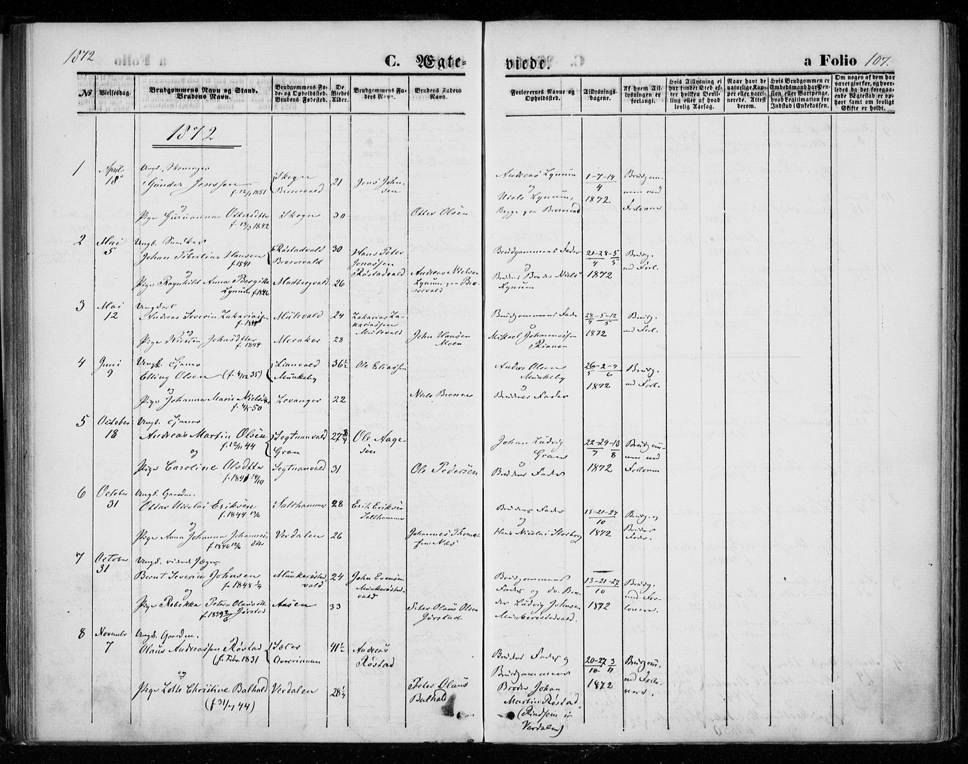 Ministerialprotokoller, klokkerbøker og fødselsregistre - Nord-Trøndelag, SAT/A-1458/721/L0206: Parish register (official) no. 721A01, 1864-1874, p. 107