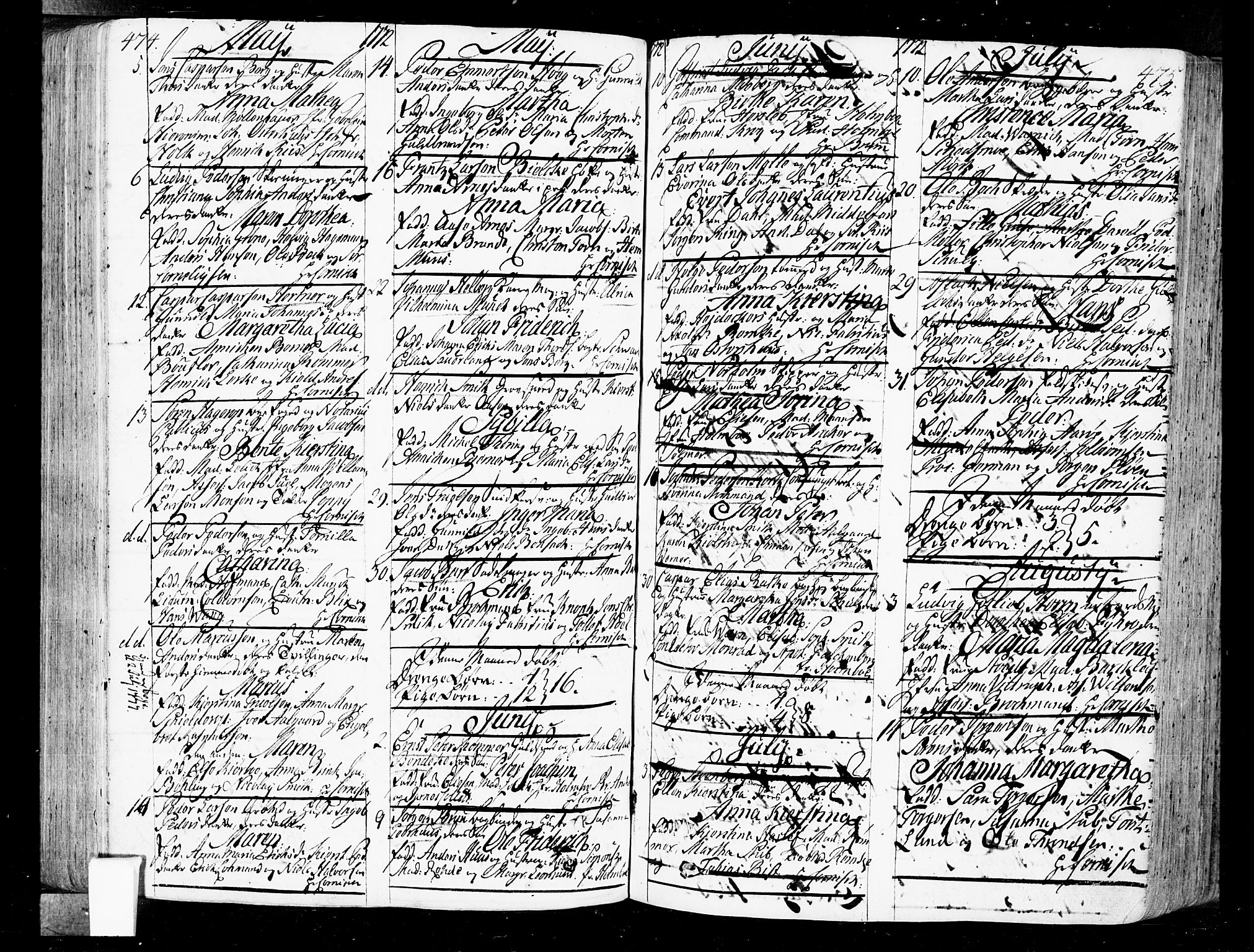 Oslo domkirke Kirkebøker, SAO/A-10752/F/Fa/L0004: Parish register (official) no. 4, 1743-1786, p. 474-475