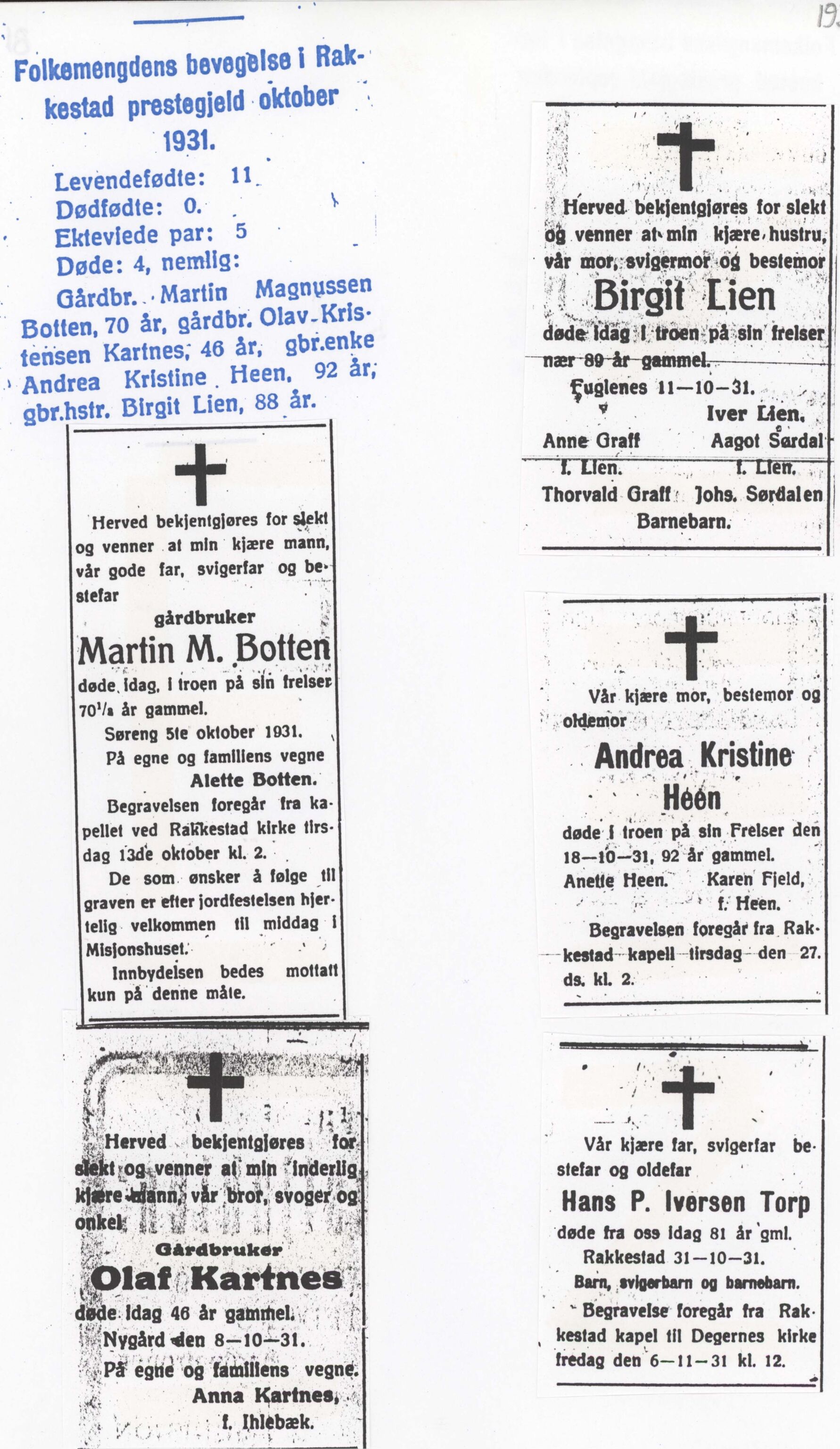 , Dødsannonser lokalaviser Rakkestad 1931-1935, 1931-1935, p. 1