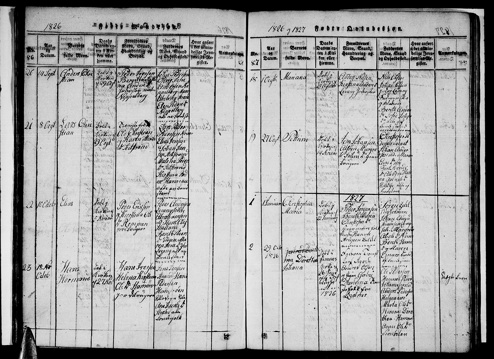 Ministerialprotokoller, klokkerbøker og fødselsregistre - Nordland, AV/SAT-A-1459/838/L0554: Parish register (copy) no. 838C01, 1820-1828, p. 86-87