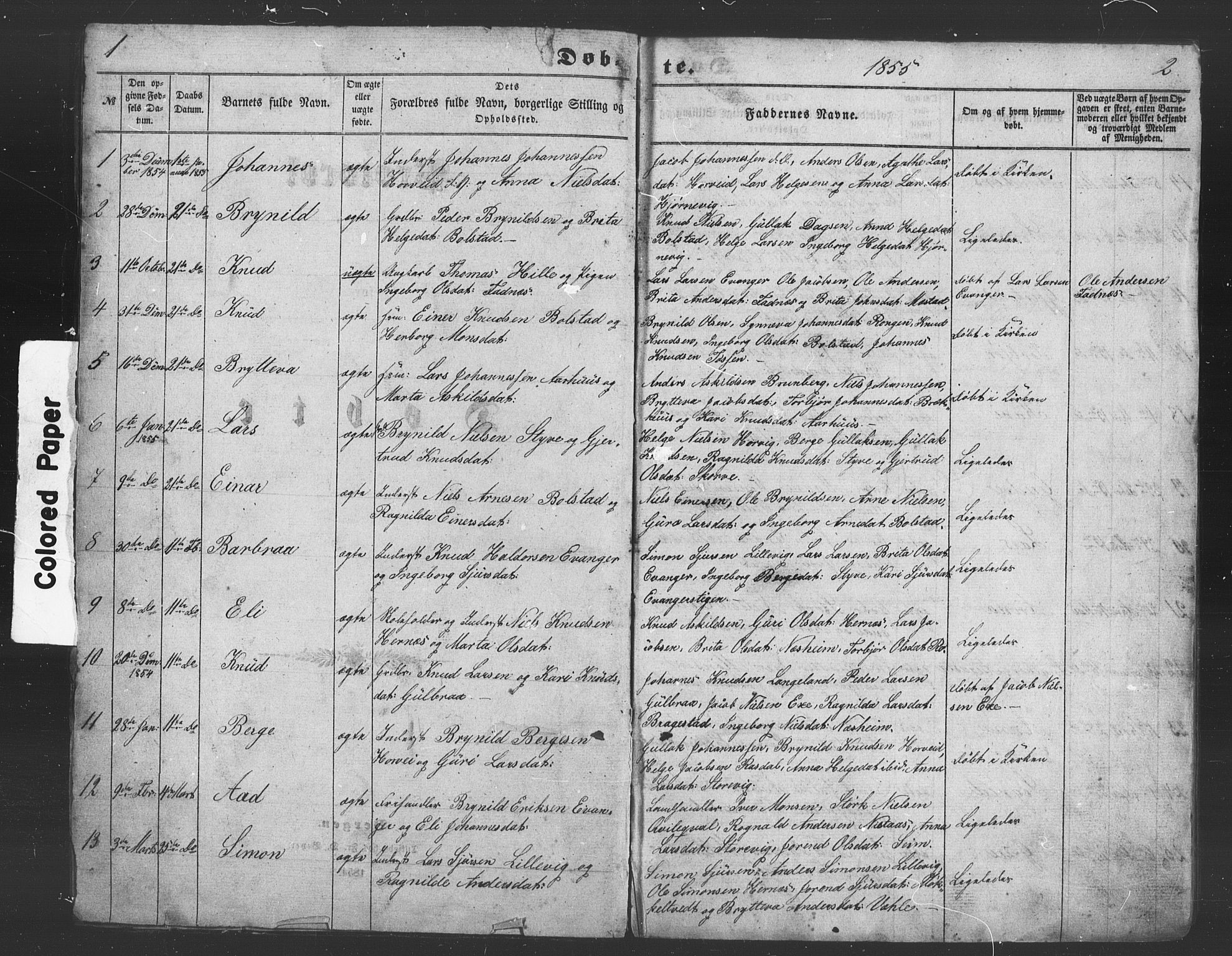 Evanger sokneprestembete, SAB/A-99924: Parish register (copy) no. A 1, 1855-1864, p. 2