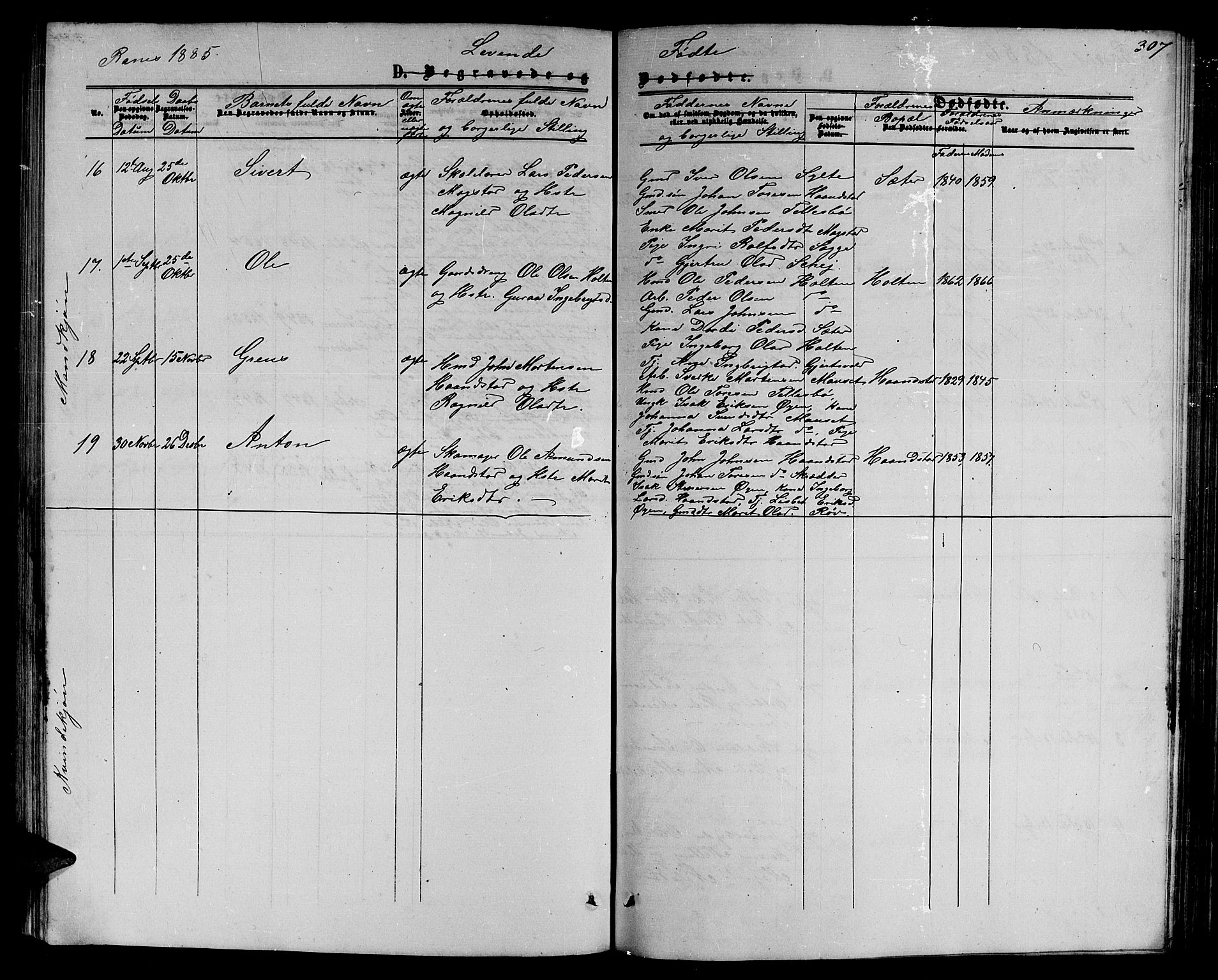 Ministerialprotokoller, klokkerbøker og fødselsregistre - Møre og Romsdal, AV/SAT-A-1454/595/L1051: Parish register (copy) no. 595C03, 1866-1891, p. 307