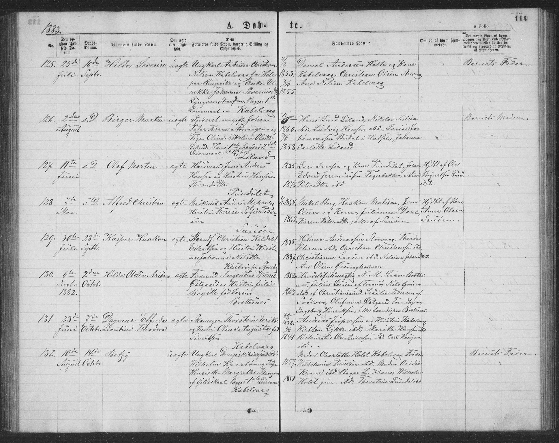 Ministerialprotokoller, klokkerbøker og fødselsregistre - Nordland, AV/SAT-A-1459/874/L1075: Parish register (copy) no. 874C04, 1876-1883, p. 114