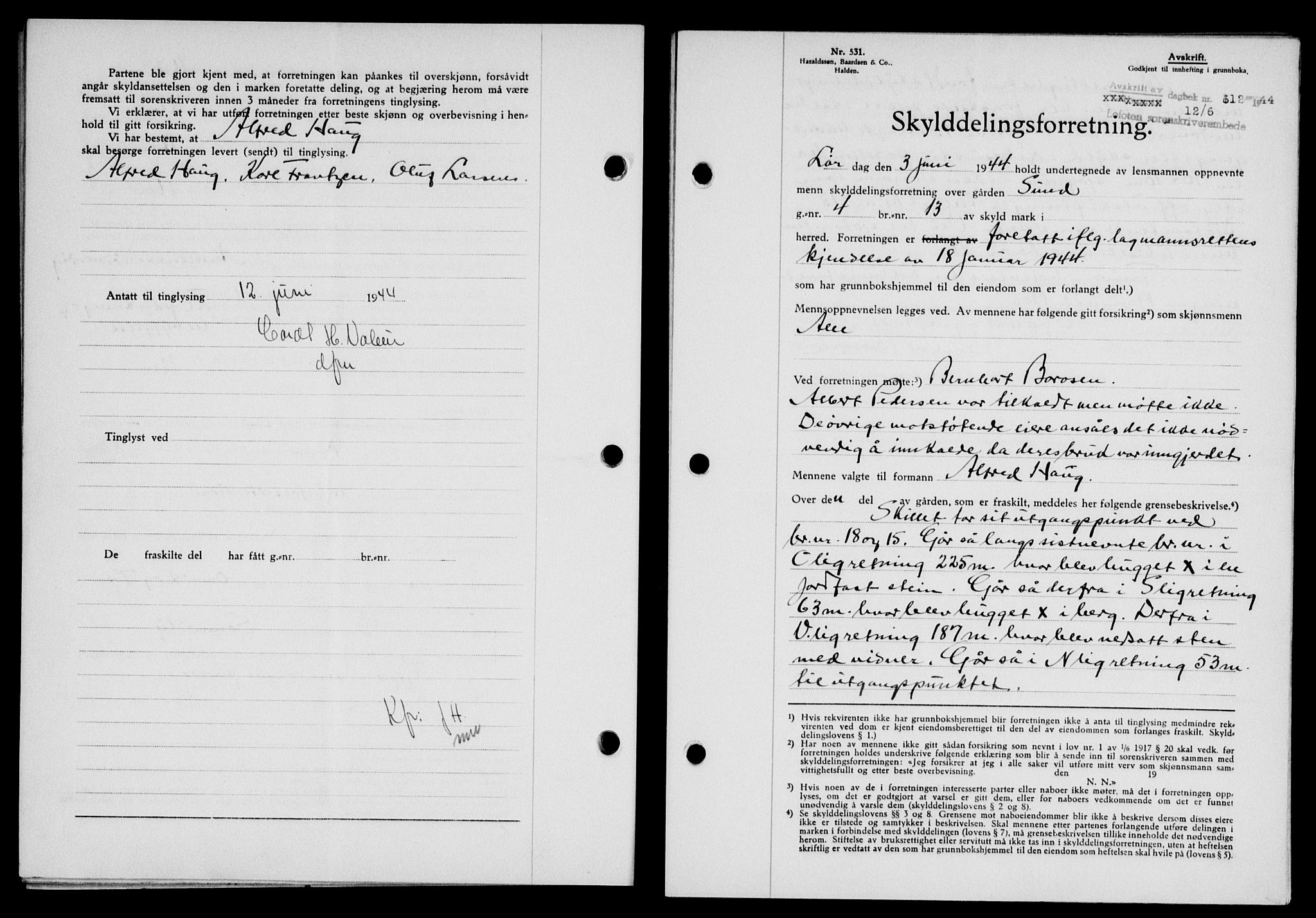 Lofoten sorenskriveri, SAT/A-0017/1/2/2C/L0012a: Mortgage book no. 12a, 1943-1944, Diary no: : 612/1944