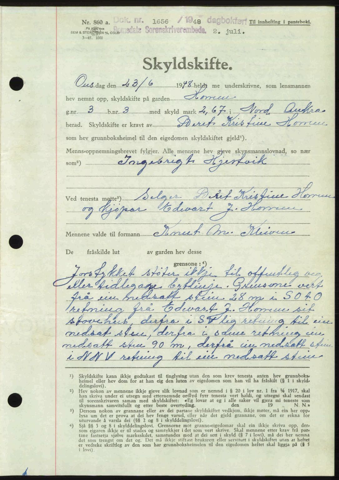 Romsdal sorenskriveri, AV/SAT-A-4149/1/2/2C: Mortgage book no. A26, 1948-1948, Diary no: : 1656/1948