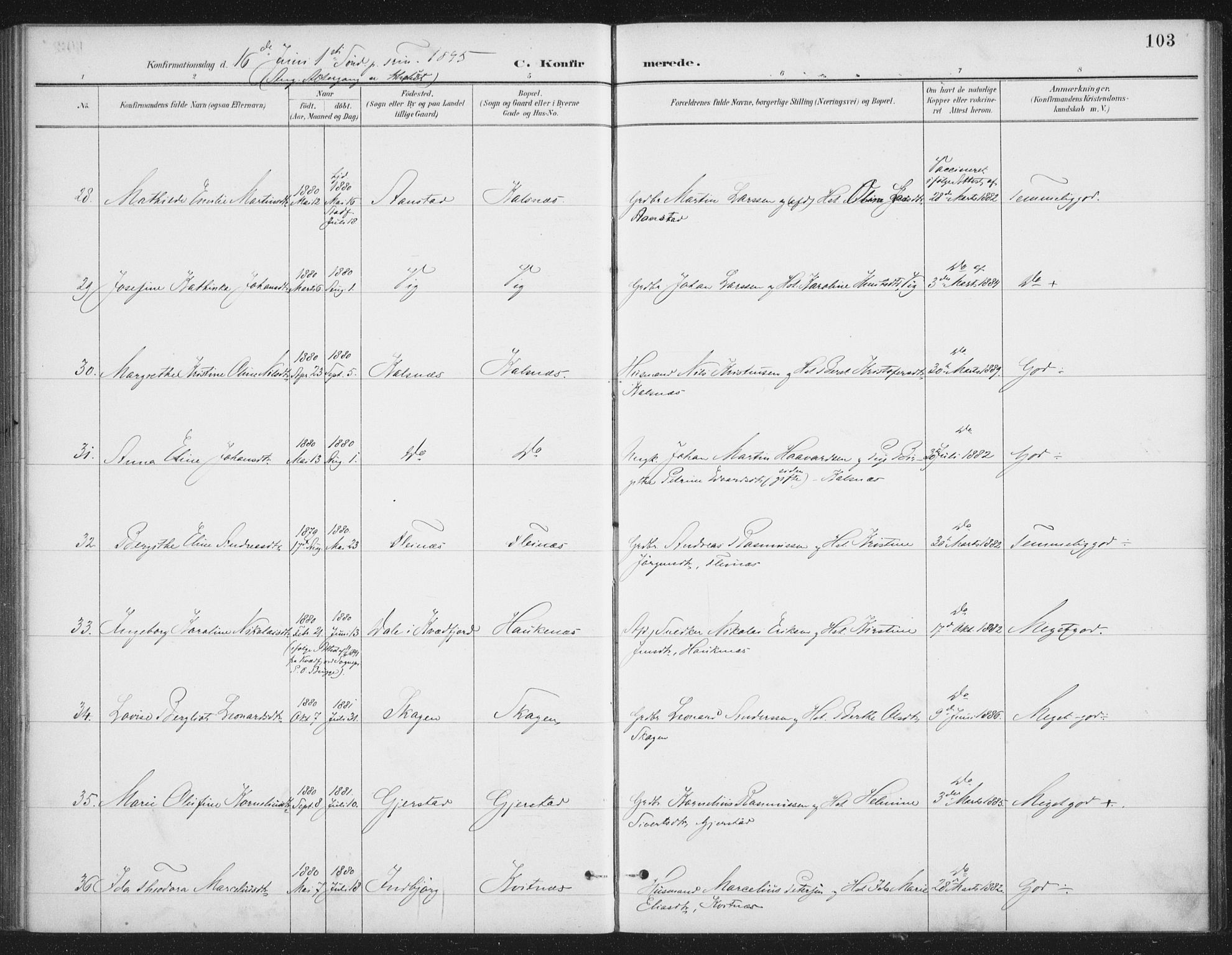 Ministerialprotokoller, klokkerbøker og fødselsregistre - Nordland, SAT/A-1459/888/L1245: Parish register (official) no. 888A11, 1888-1900, p. 103