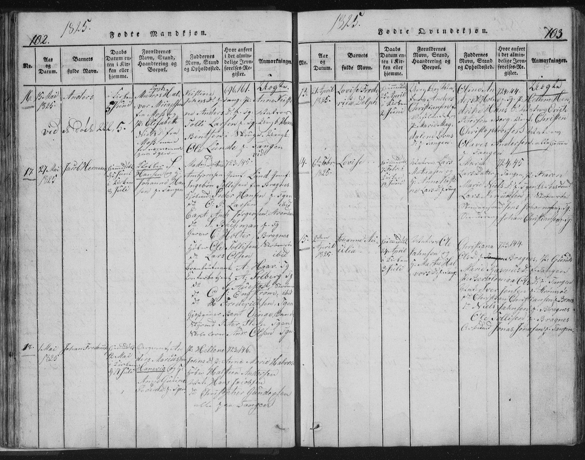 Strømsø kirkebøker, AV/SAKO-A-246/F/Fb/L0004: Parish register (official) no. II 4, 1814-1843, p. 102-103