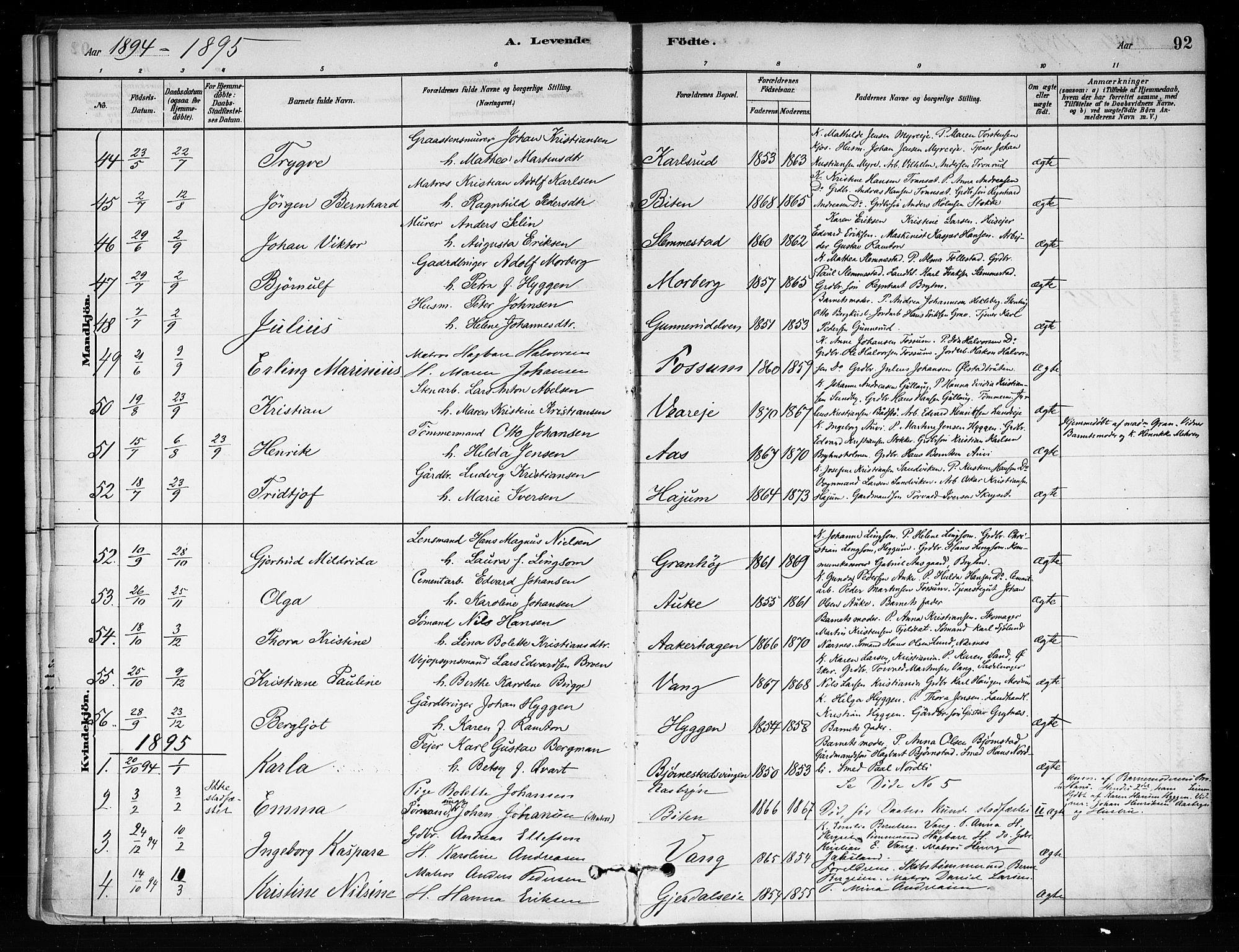 Røyken kirkebøker, AV/SAKO-A-241/F/Fa/L0008: Parish register (official) no. 8, 1880-1897, p. 92