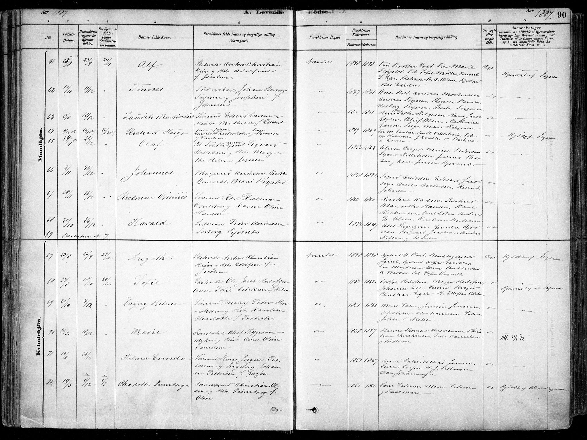 Arendal sokneprestkontor, Trefoldighet, AV/SAK-1111-0040/F/Fa/L0008: Parish register (official) no. A 8, 1878-1899, p. 90