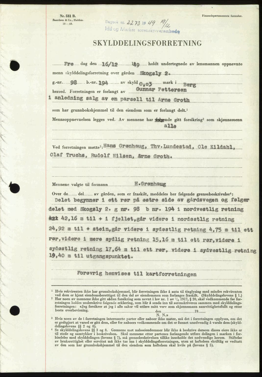 Idd og Marker sorenskriveri, AV/SAO-A-10283/G/Gb/Gbb/L0013: Mortgage book no. A13, 1949-1950, Diary no: : 2273/1949