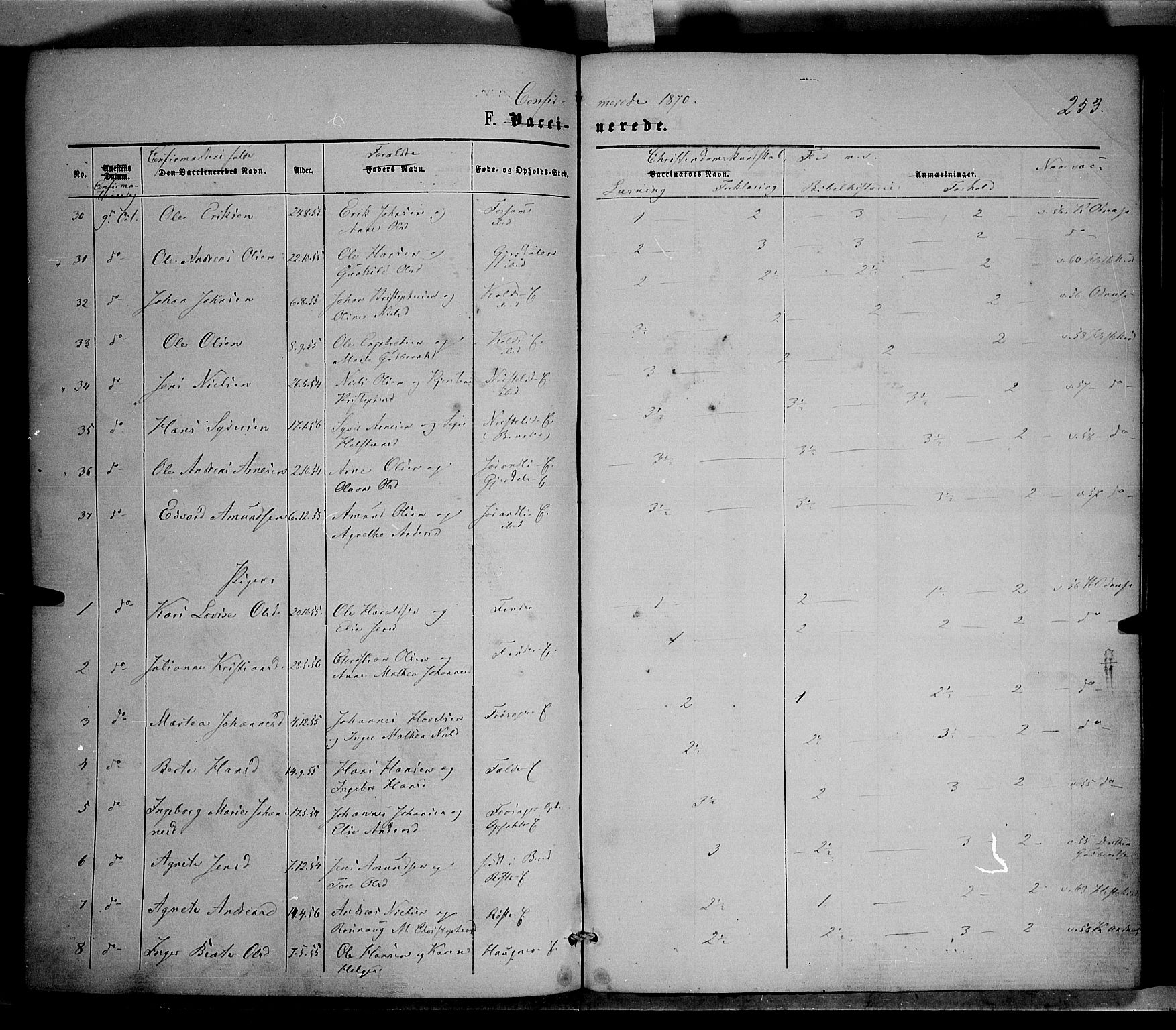 Nordre Land prestekontor, AV/SAH-PREST-124/H/Ha/Haa/L0001: Parish register (official) no. 1, 1860-1871, p. 253