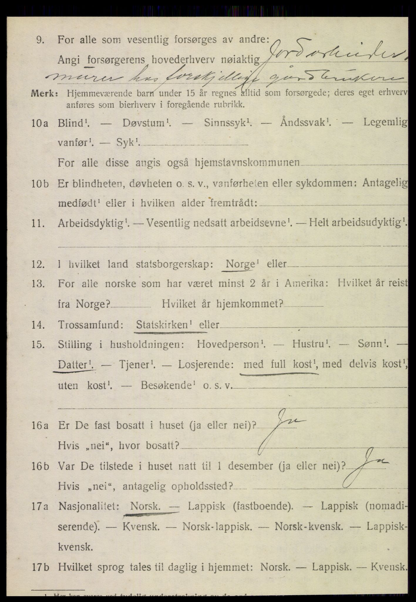 SAT, 1920 census for Nesna, 1920, p. 5748