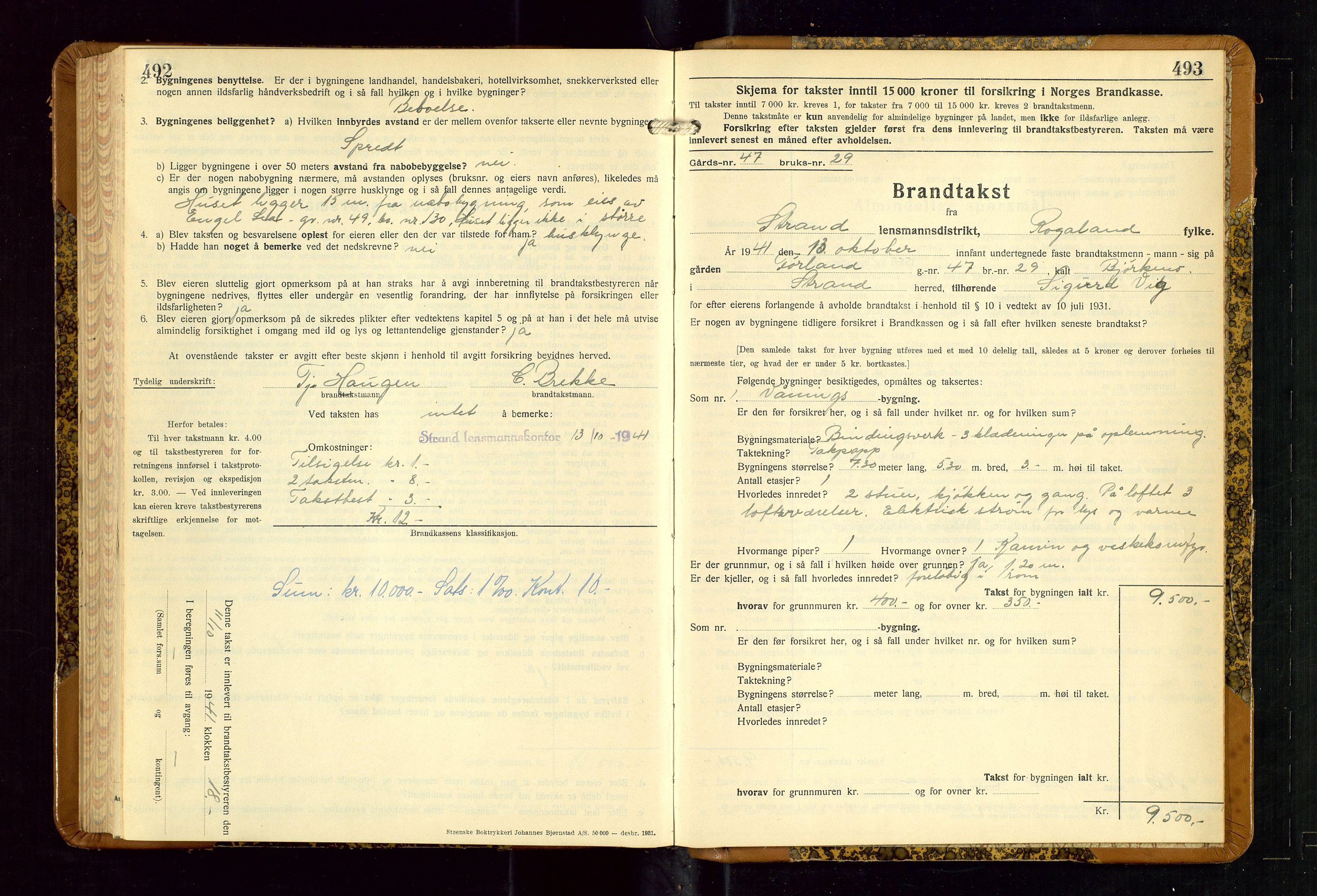 Strand og Forsand lensmannskontor, AV/SAST-A-100451/Gob/L0001: Branntakstprotokoll, 1935-1942, p. 492-493