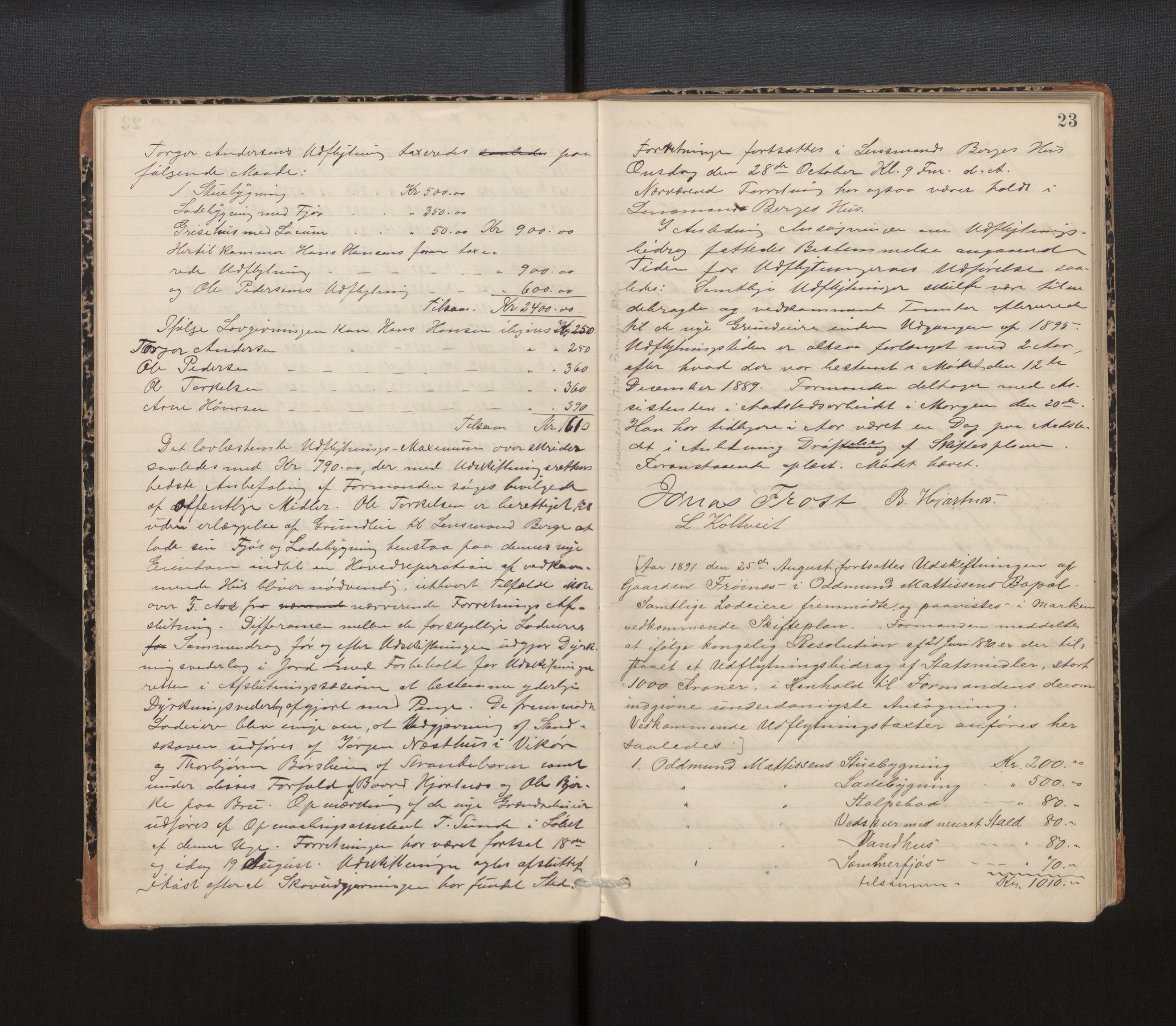 Hordaland jordskiftedøme - IV Hardanger jordskiftedistrikt, AV/SAB-A-7101/A/Aa/L0013: Forhandlingsprotokoll, 1890-1894, p. 22b-23a
