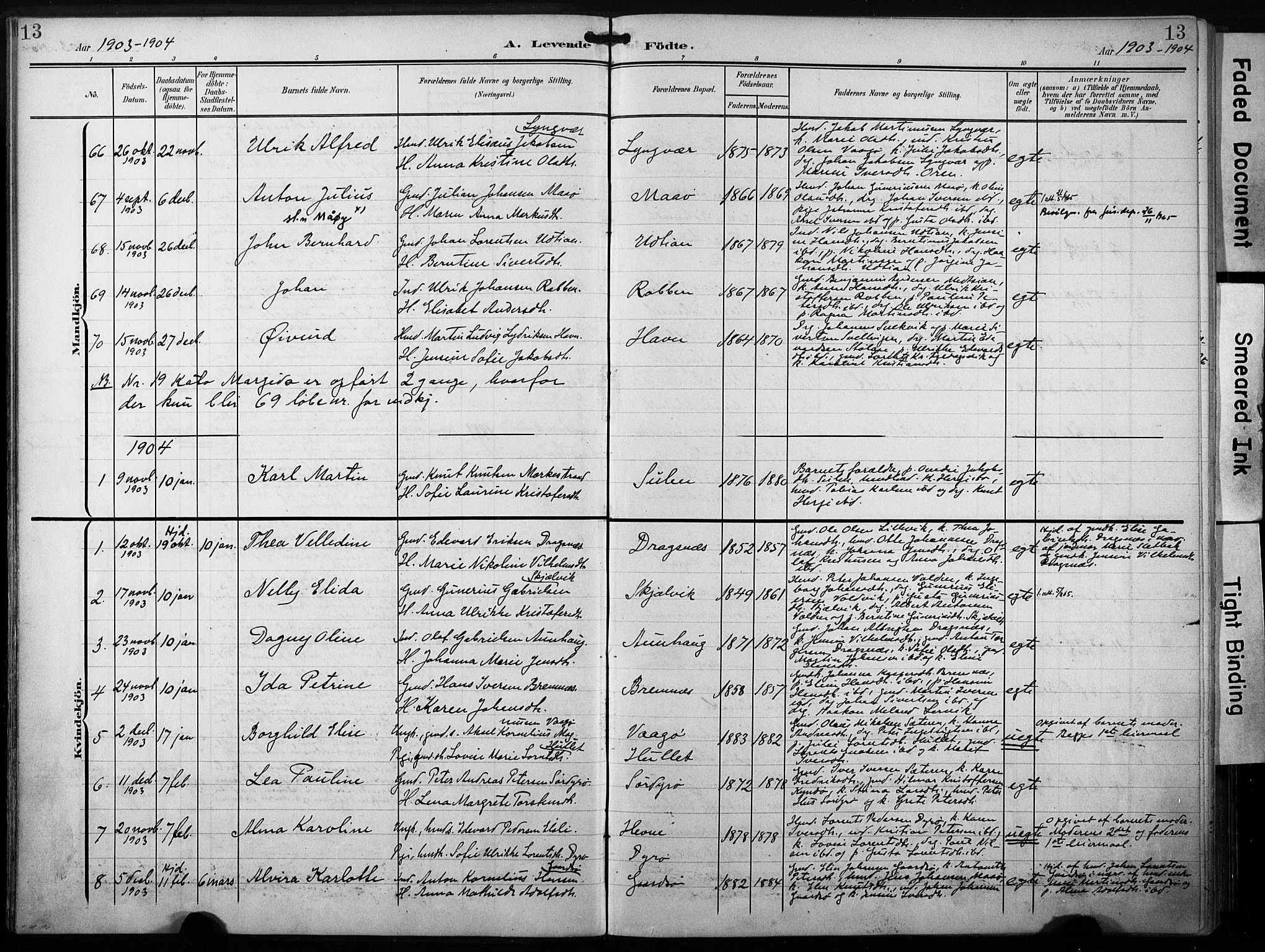 Ministerialprotokoller, klokkerbøker og fødselsregistre - Sør-Trøndelag, SAT/A-1456/640/L0580: Parish register (official) no. 640A05, 1902-1910, p. 13