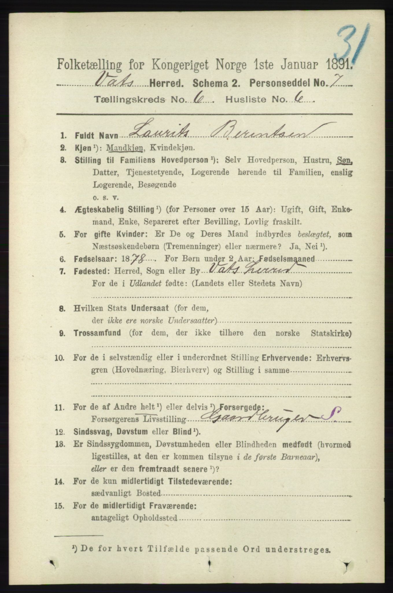 RA, 1891 census for 1155 Vats, 1891, p. 982