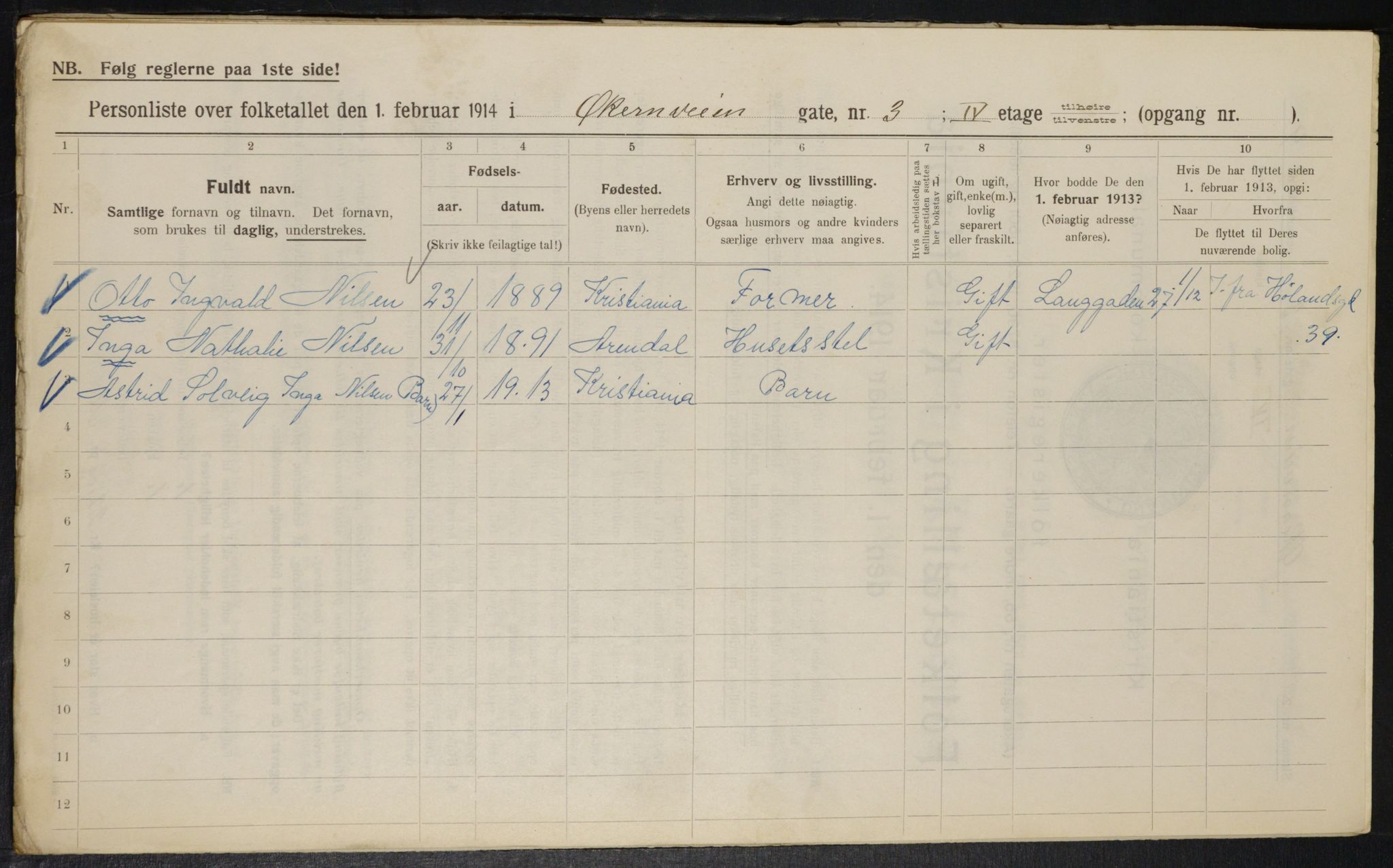 OBA, Municipal Census 1914 for Kristiania, 1914, p. 129711