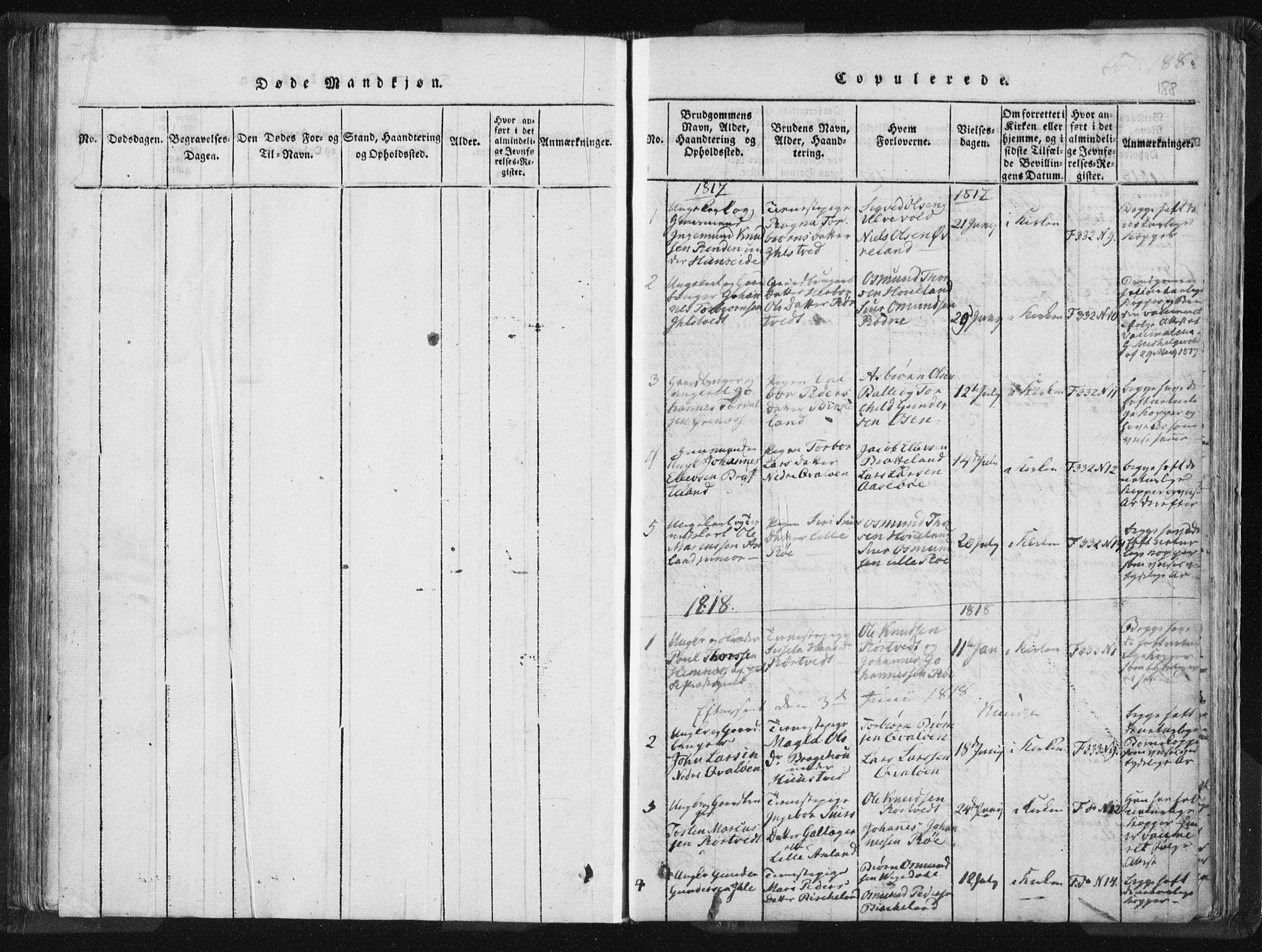 Vikedal sokneprestkontor, SAST/A-101840/01/IV: Parish register (official) no. A 5, 1817-1850, p. 188