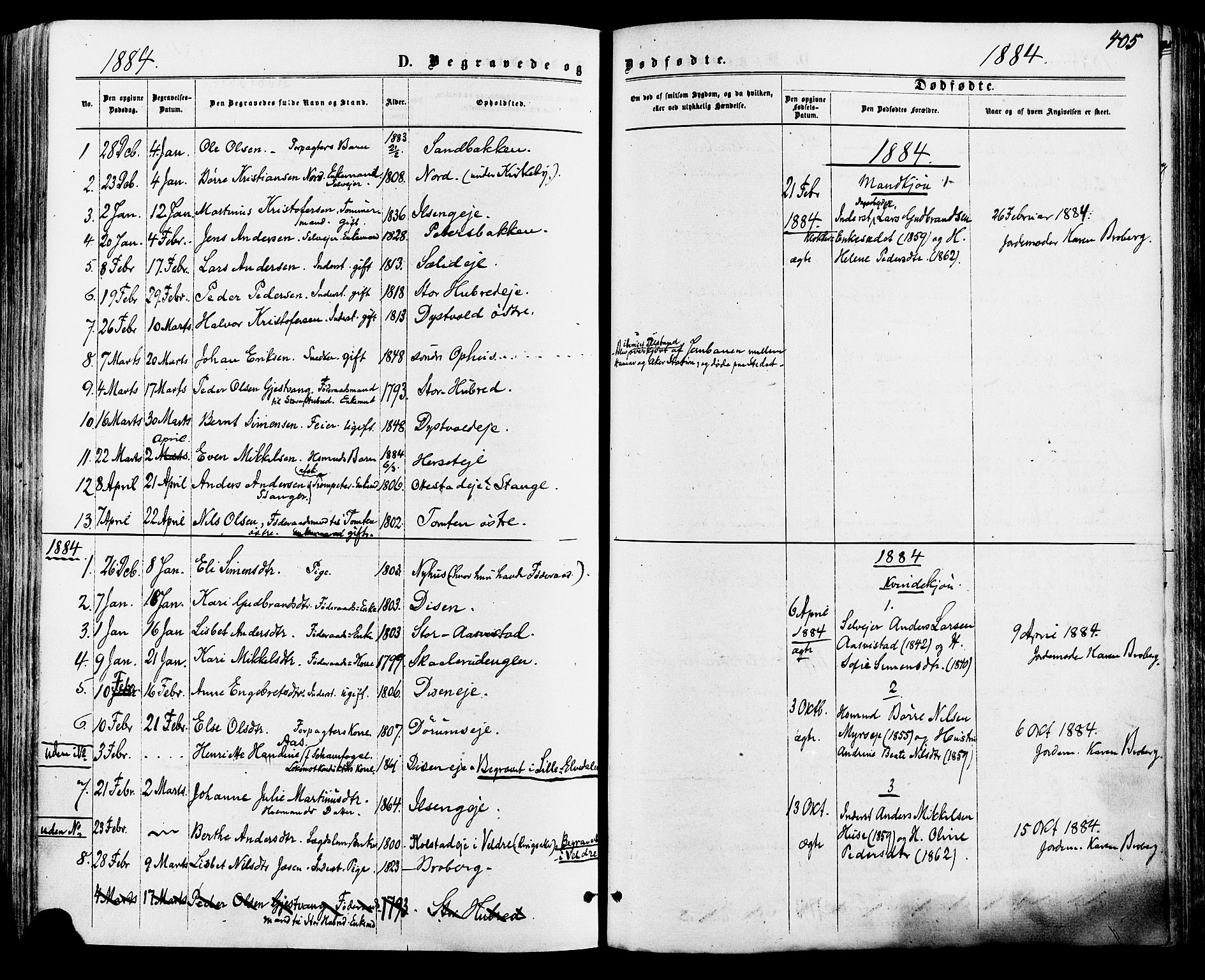 Vang prestekontor, Hedmark, AV/SAH-PREST-008/H/Ha/Haa/L0015: Parish register (official) no. 15, 1871-1885, p. 405