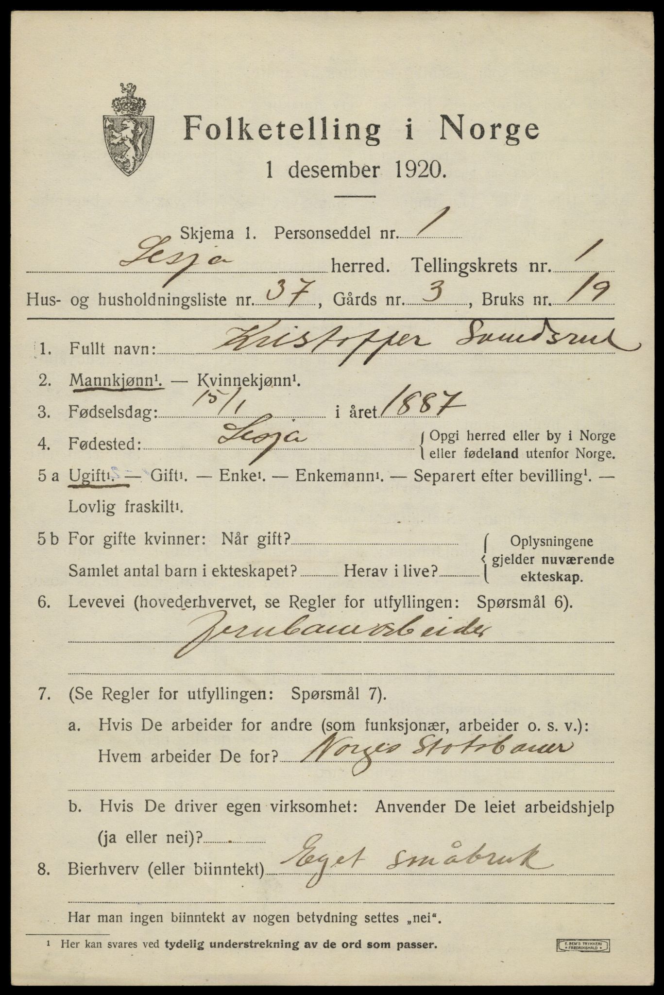 SAH, 1920 census for Lesja, 1920, p. 1618