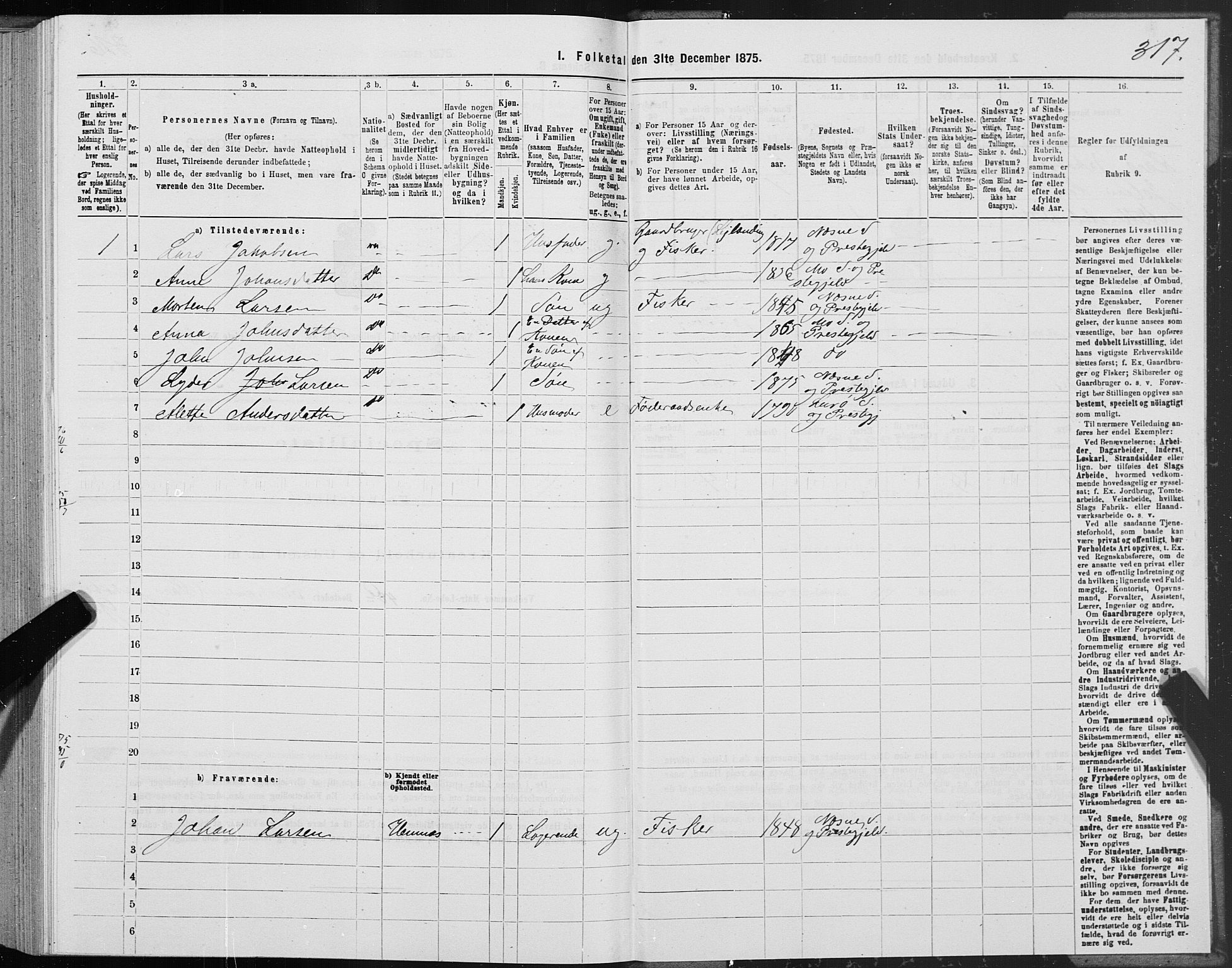 SAT, 1875 census for 1828P Nesna, 1875, p. 2317