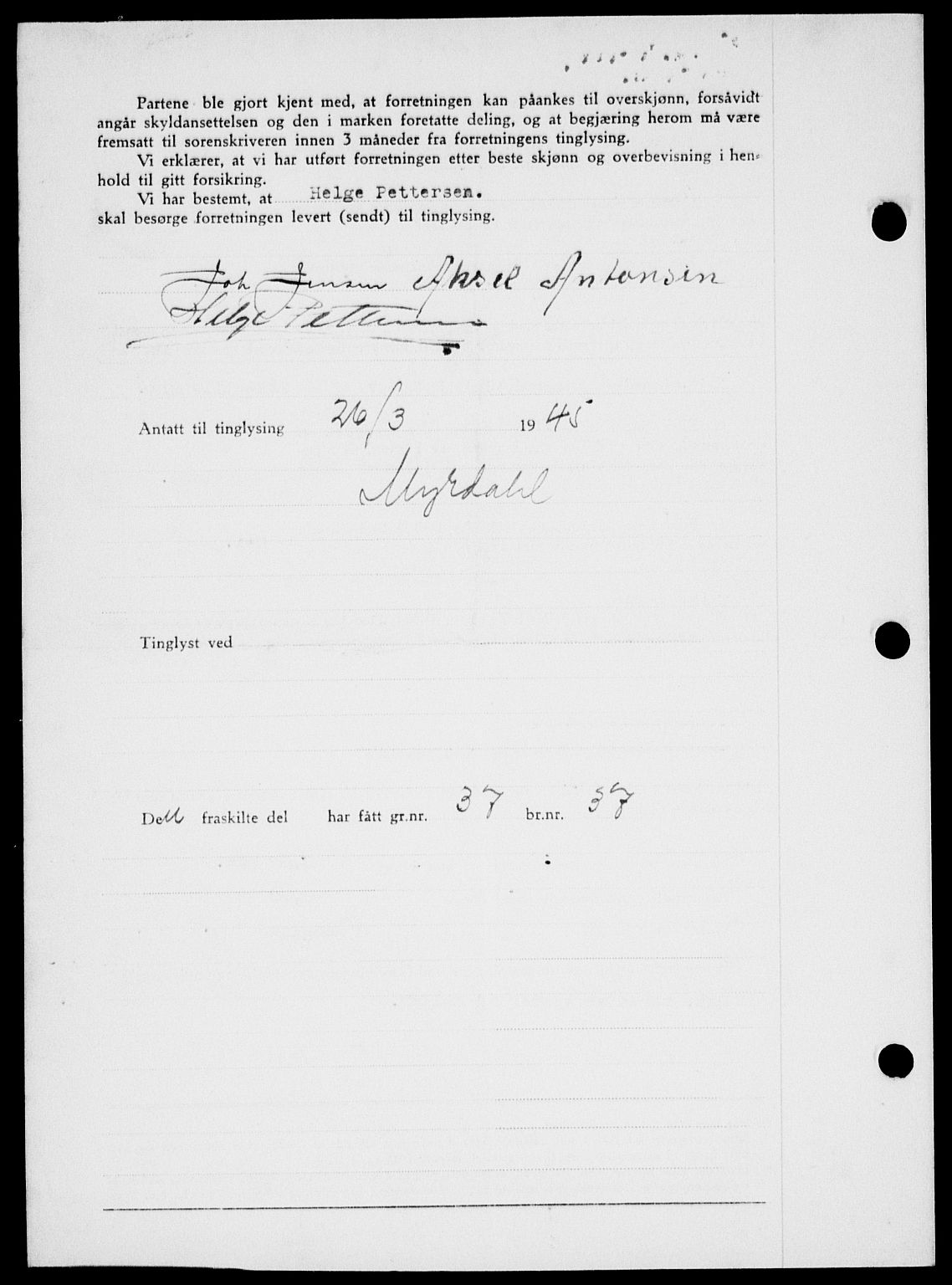 Onsøy sorenskriveri, SAO/A-10474/G/Ga/Gab/L0014: Mortgage book no. II A-14, 1944-1945, Diary no: : 489/1945