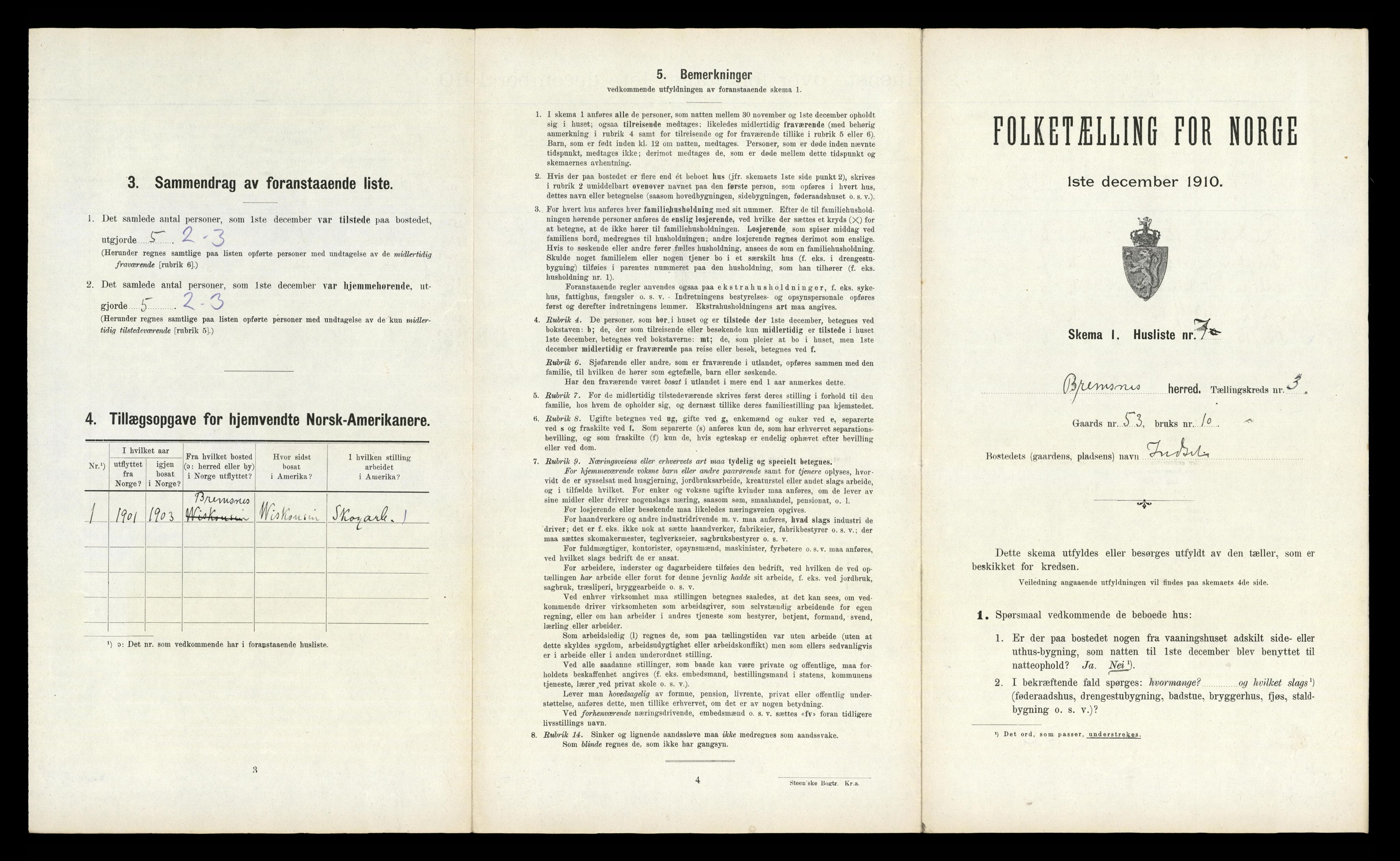 RA, 1910 census for Bremsnes, 1910, p. 382