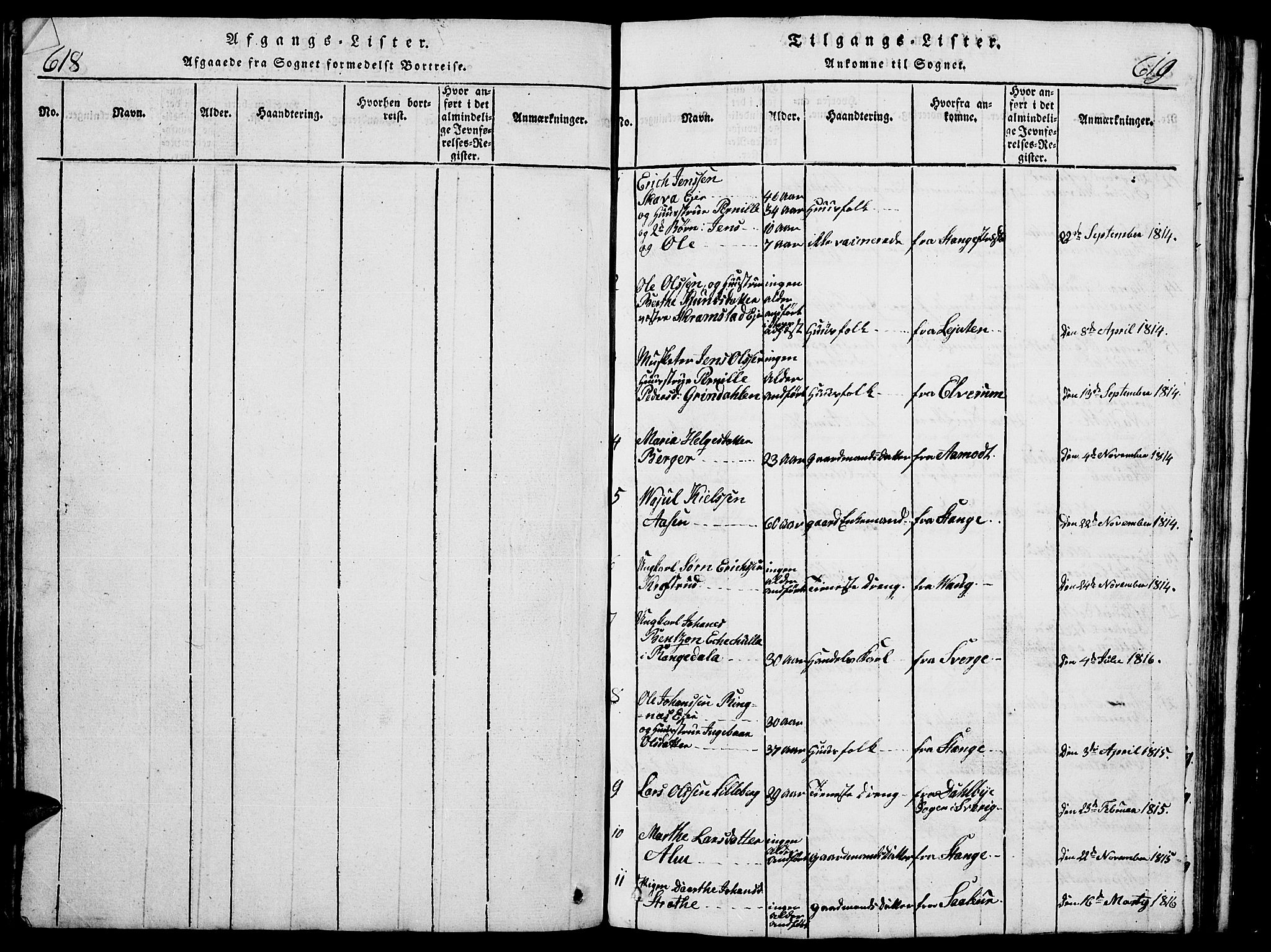 Romedal prestekontor, SAH/PREST-004/L/L0005: Parish register (copy) no. 5, 1814-1829, p. 618-619
