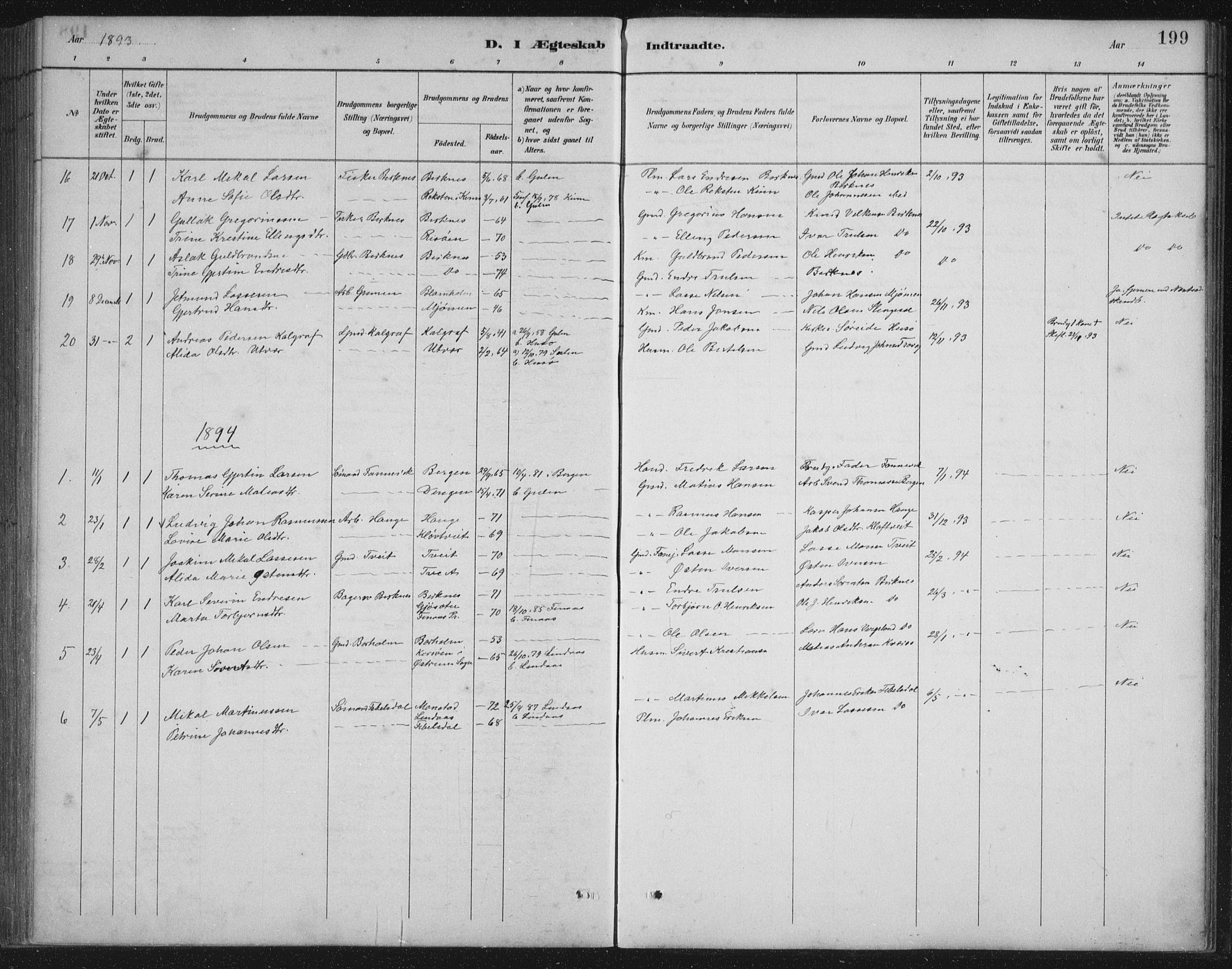 Gulen sokneprestembete, AV/SAB-A-80201/H/Hab/Habb/L0003: Parish register (copy) no. B 3, 1884-1907, p. 199