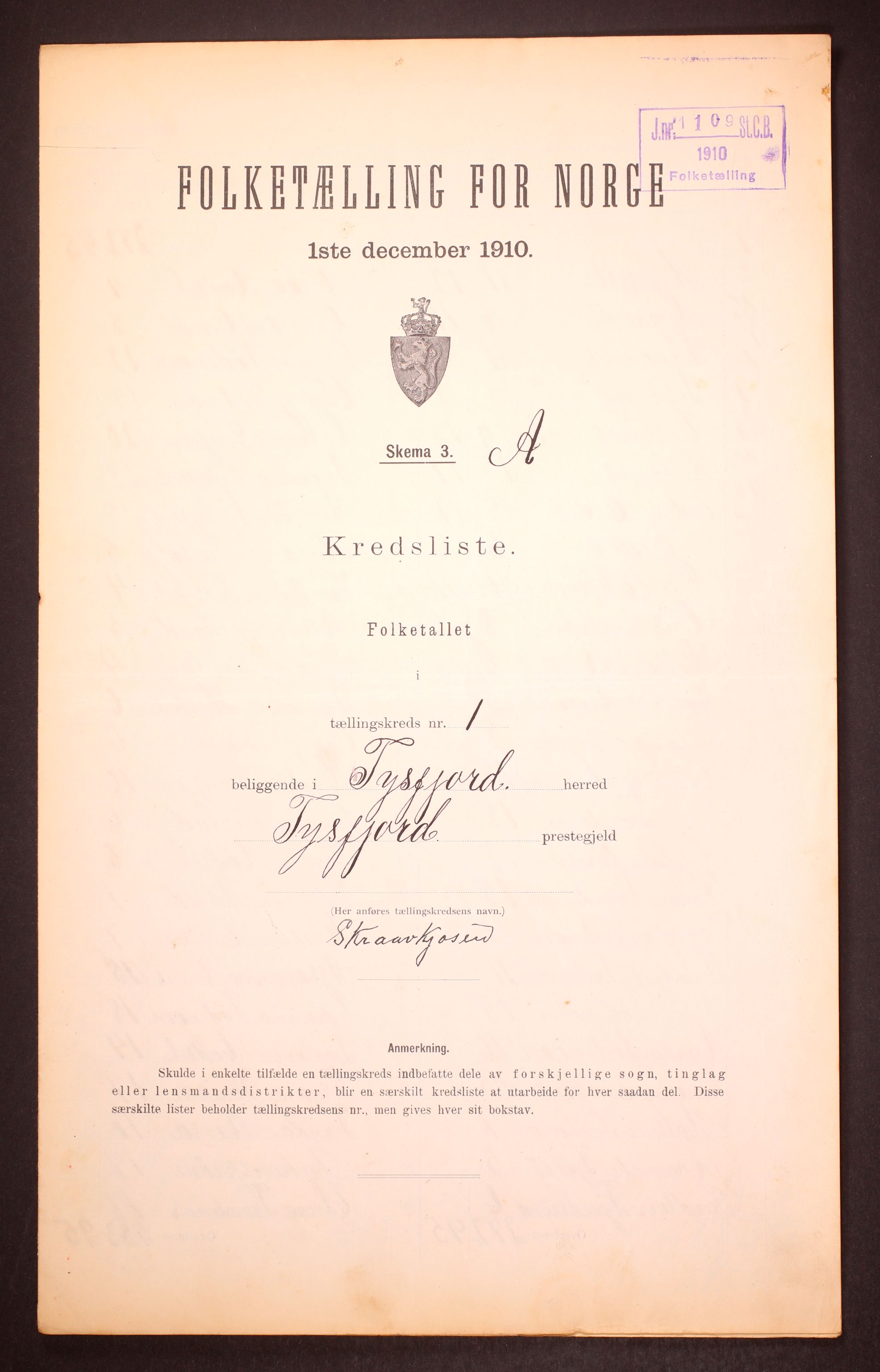 RA, 1910 census for Tysfjord, 1910, p. 5