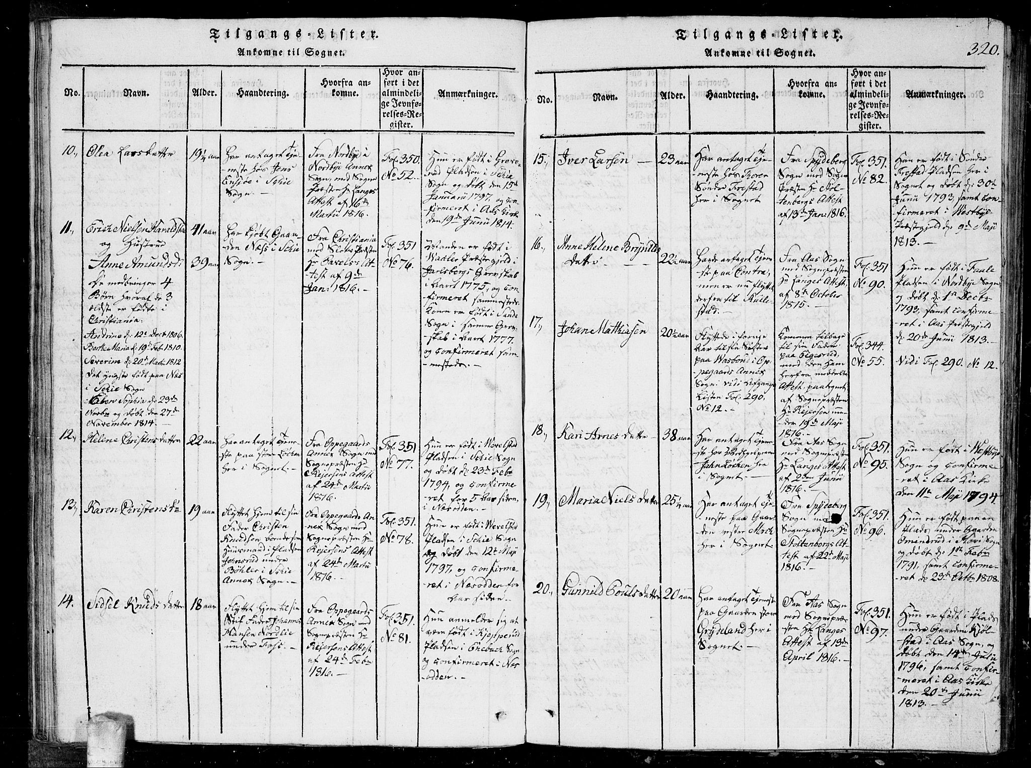 Kråkstad prestekontor Kirkebøker, AV/SAO-A-10125a/G/Ga/L0001: Parish register (copy) no. I 1, 1813-1824, p. 320