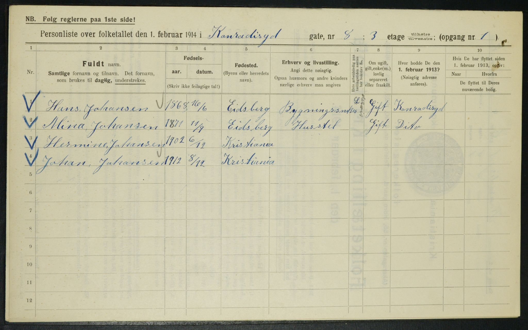 OBA, Municipal Census 1914 for Kristiania, 1914, p. 13750