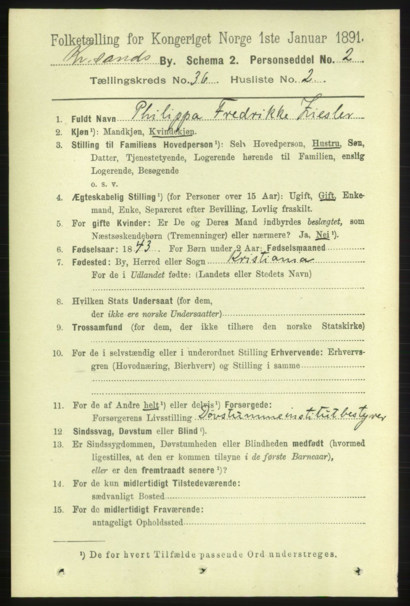 RA, 1891 census for 1001 Kristiansand, 1891, p. 11225