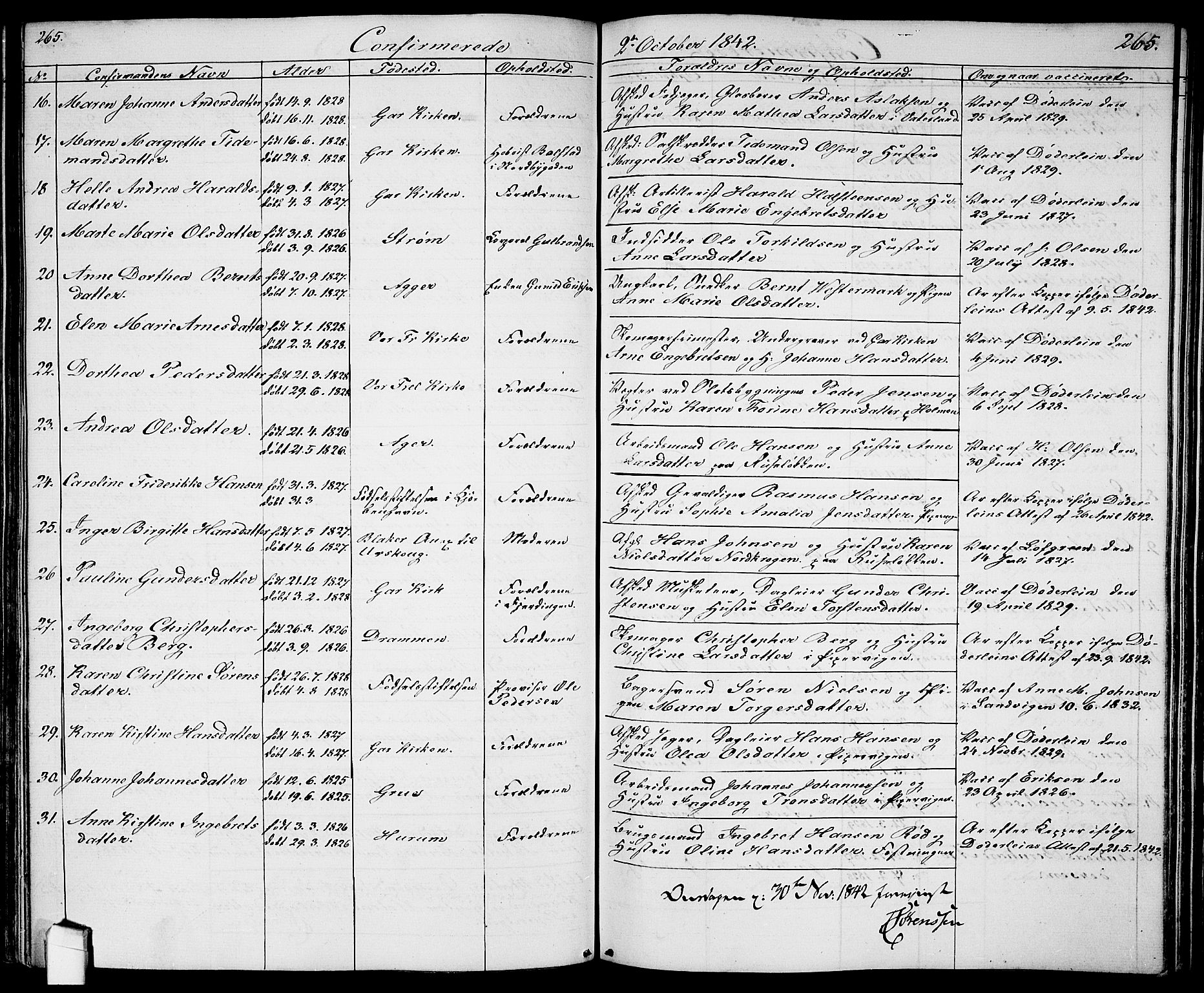 Garnisonsmenigheten Kirkebøker, AV/SAO-A-10846/G/Ga/L0005: Parish register (copy) no. 5, 1841-1860, p. 265