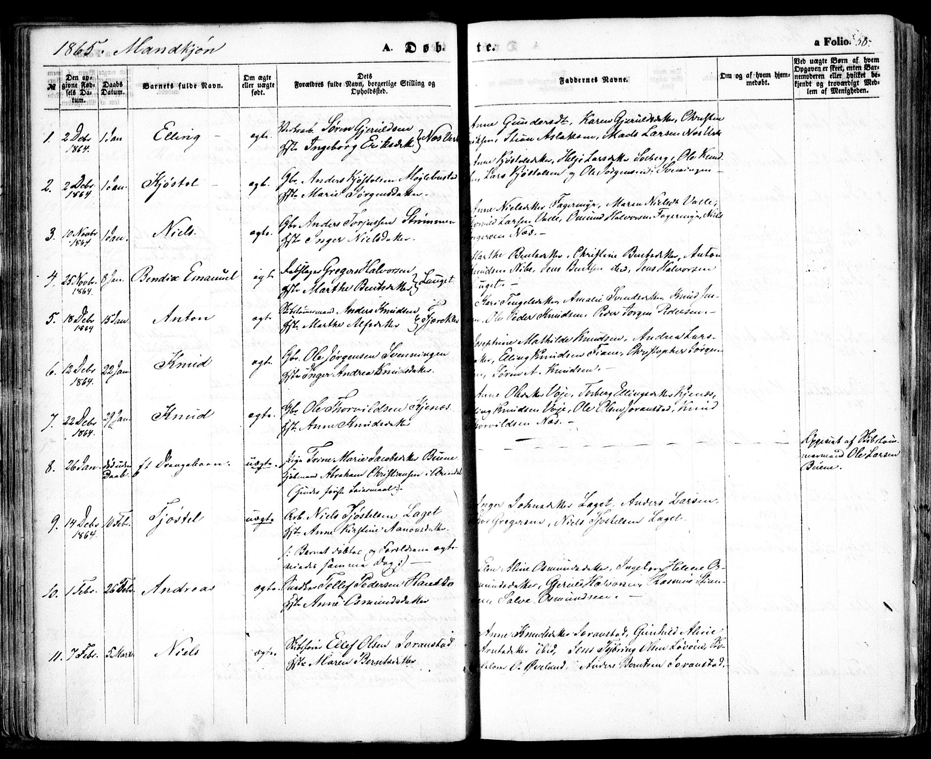 Holt sokneprestkontor, AV/SAK-1111-0021/F/Fa/L0009: Parish register (official) no. A 9, 1861-1871, p. 58